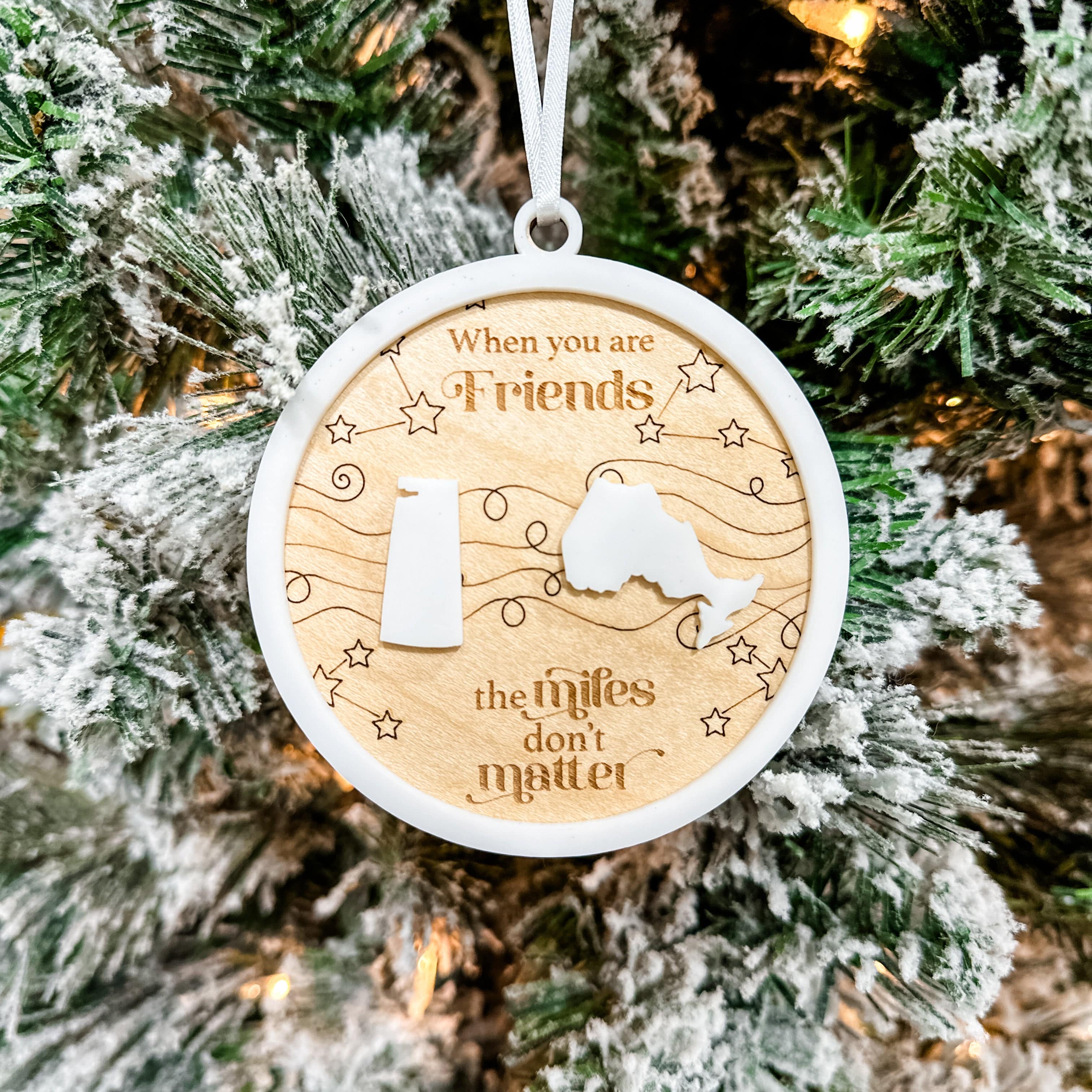 When You Are Family/Friends, The Miles Don't Matter Ornament - Sticks & Doodles