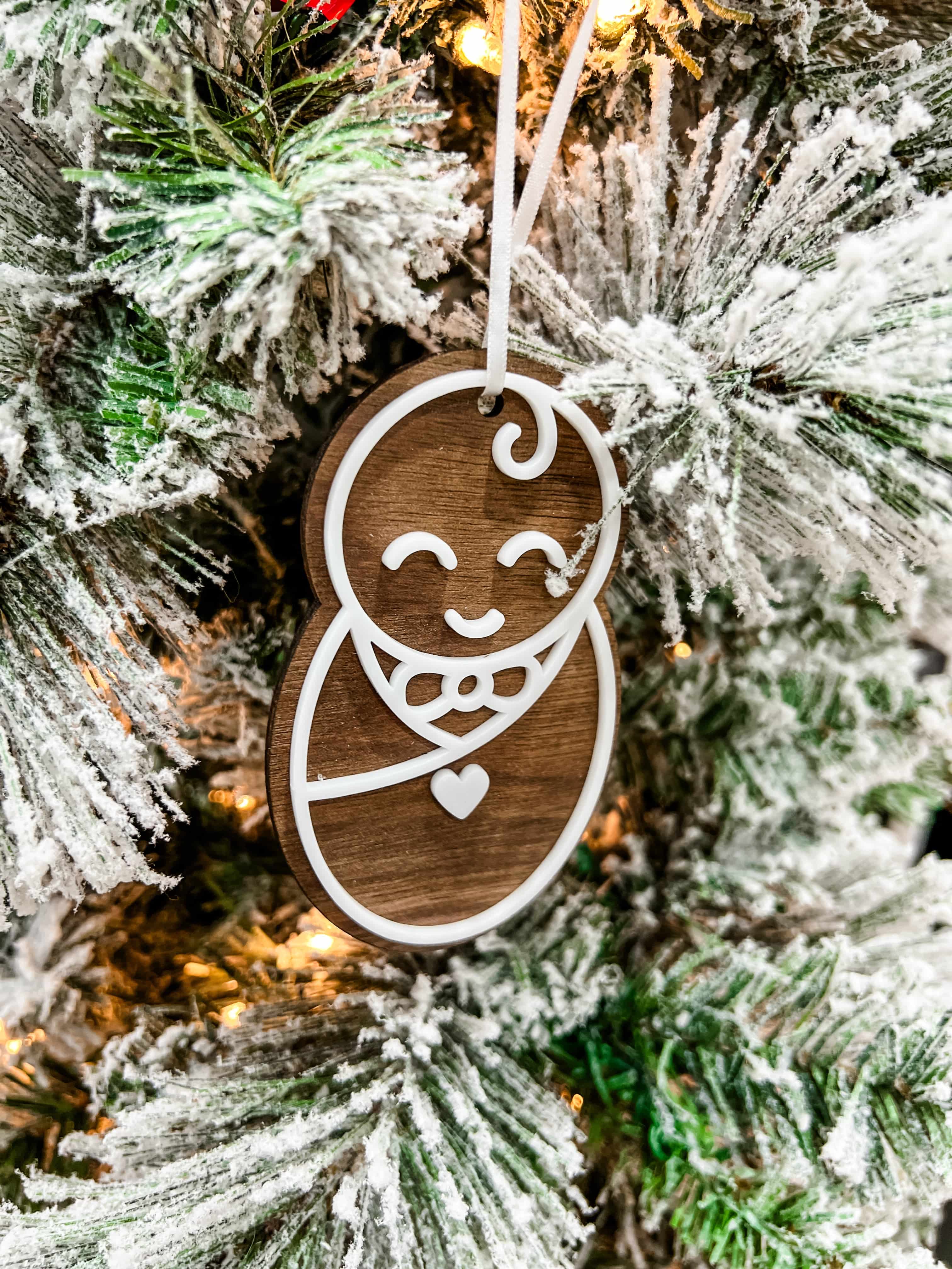 Baby Walnut & Acrylic Ornament - Sticks & Doodles