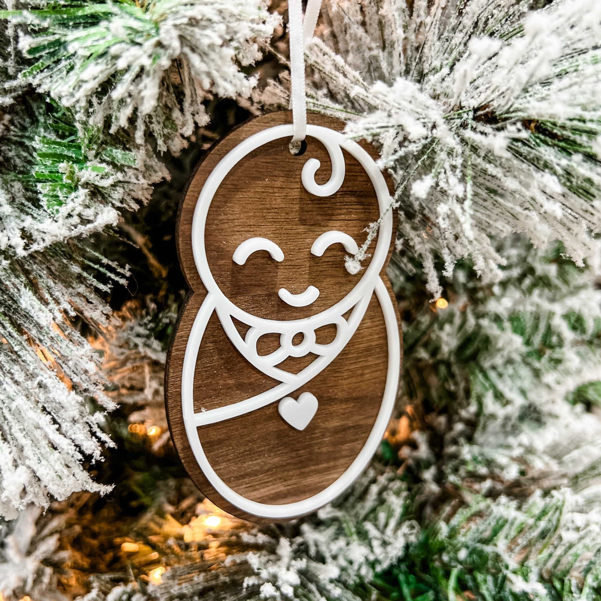 Baby Walnut & Acrylic Ornament - Sticks & Doodles