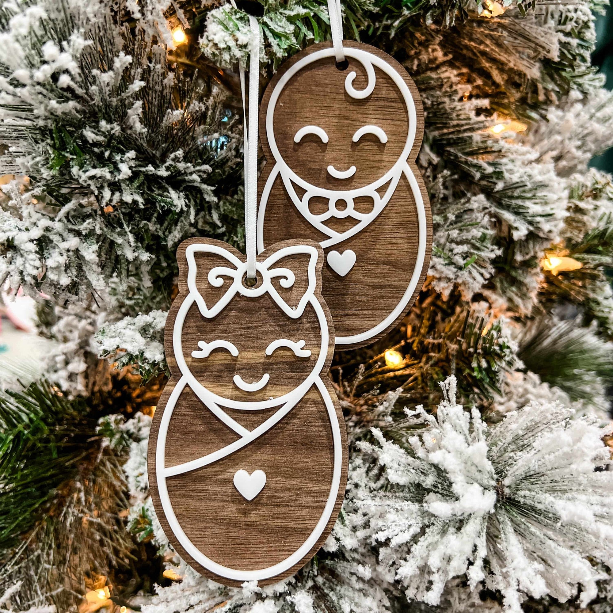 Baby Walnut & Acrylic Ornament - Sticks & Doodles