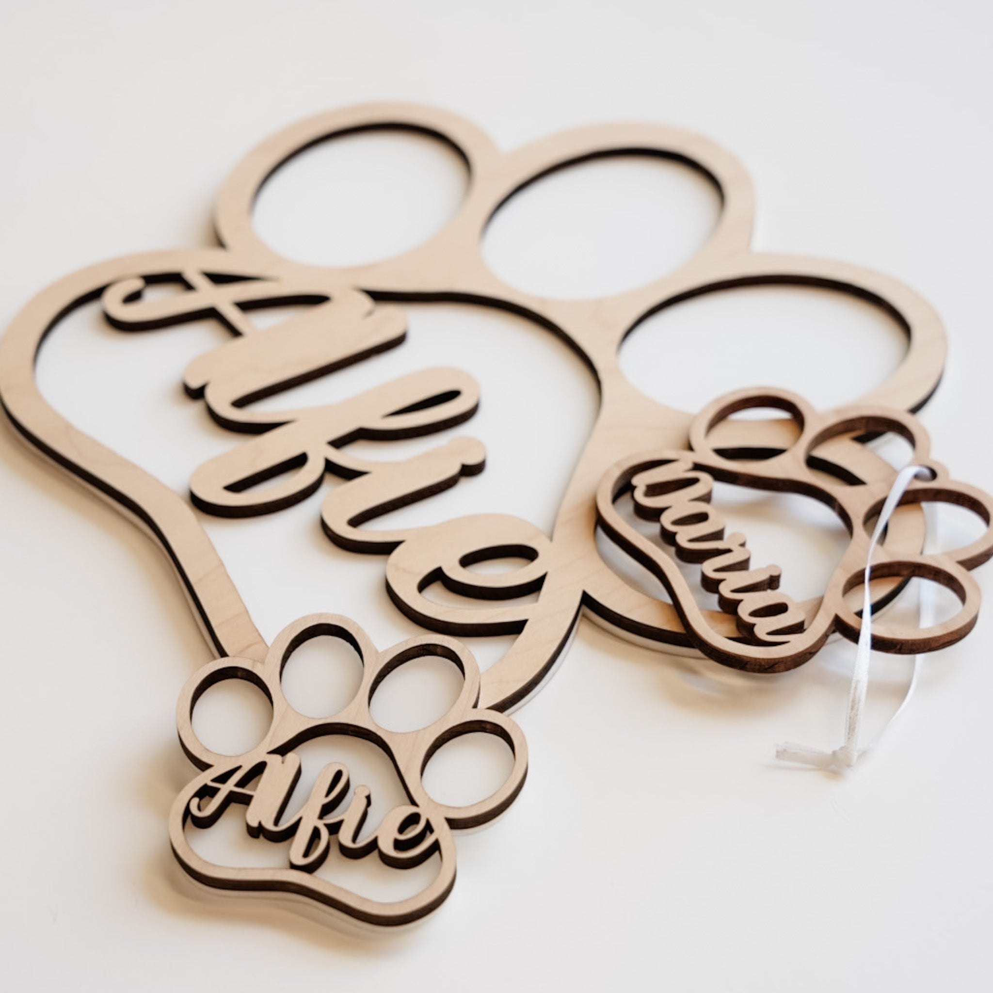 Personalized Paw-Print • Wood Ornament, Magnet, or Mini Sign • For Pets