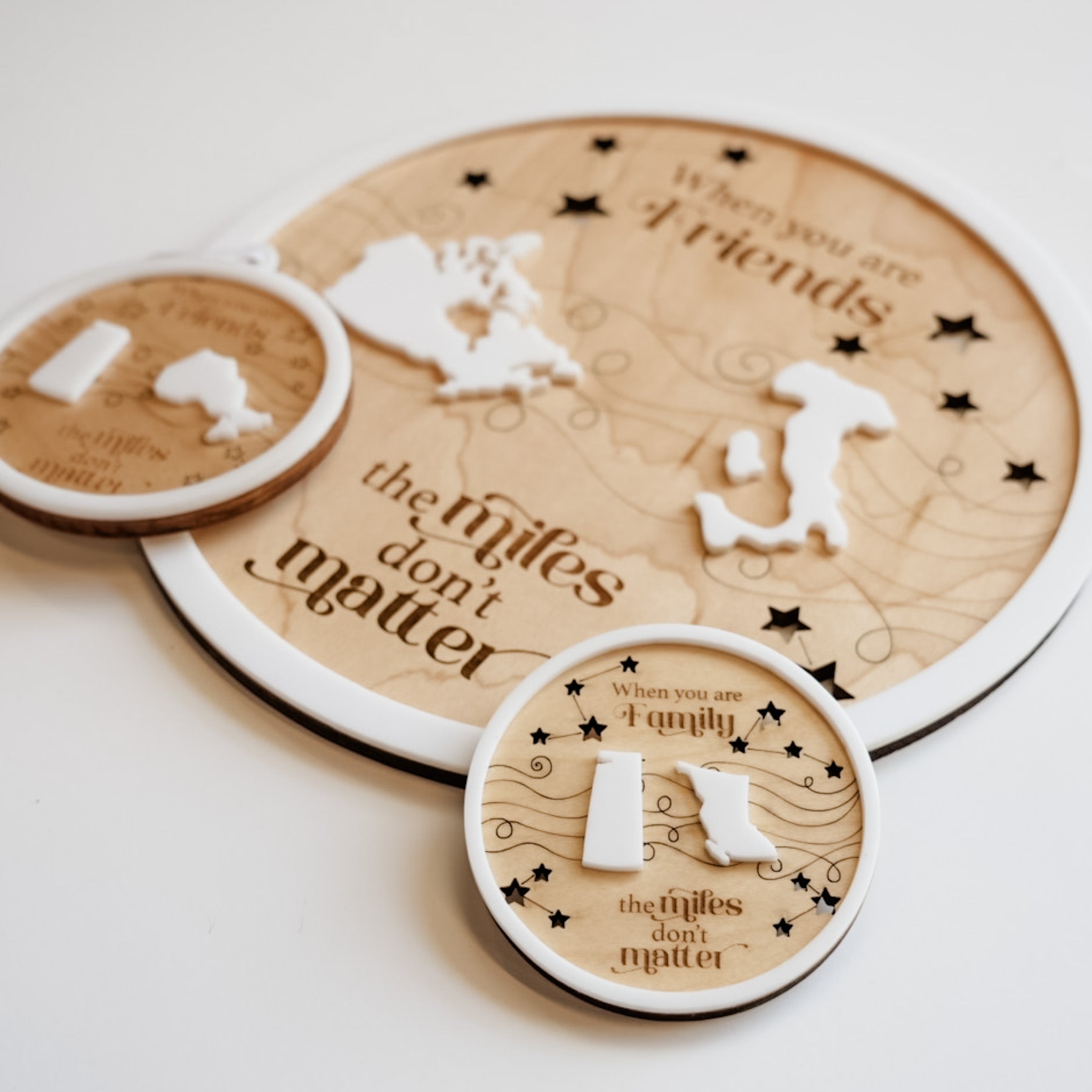 The Miles Don’t Matter • Personalized Wood Ornament, Magnet, or Mini Sign • For Family & Friends