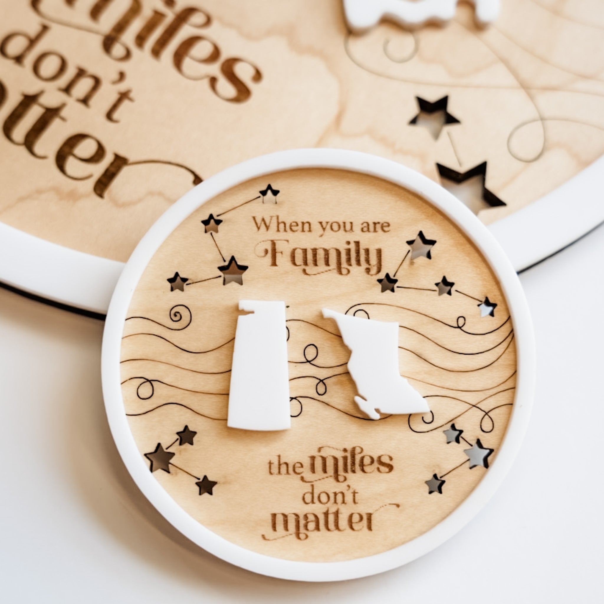 The Miles Don’t Matter • Personalized Wood Ornament, Magnet, or Mini Sign • For Family & Friends