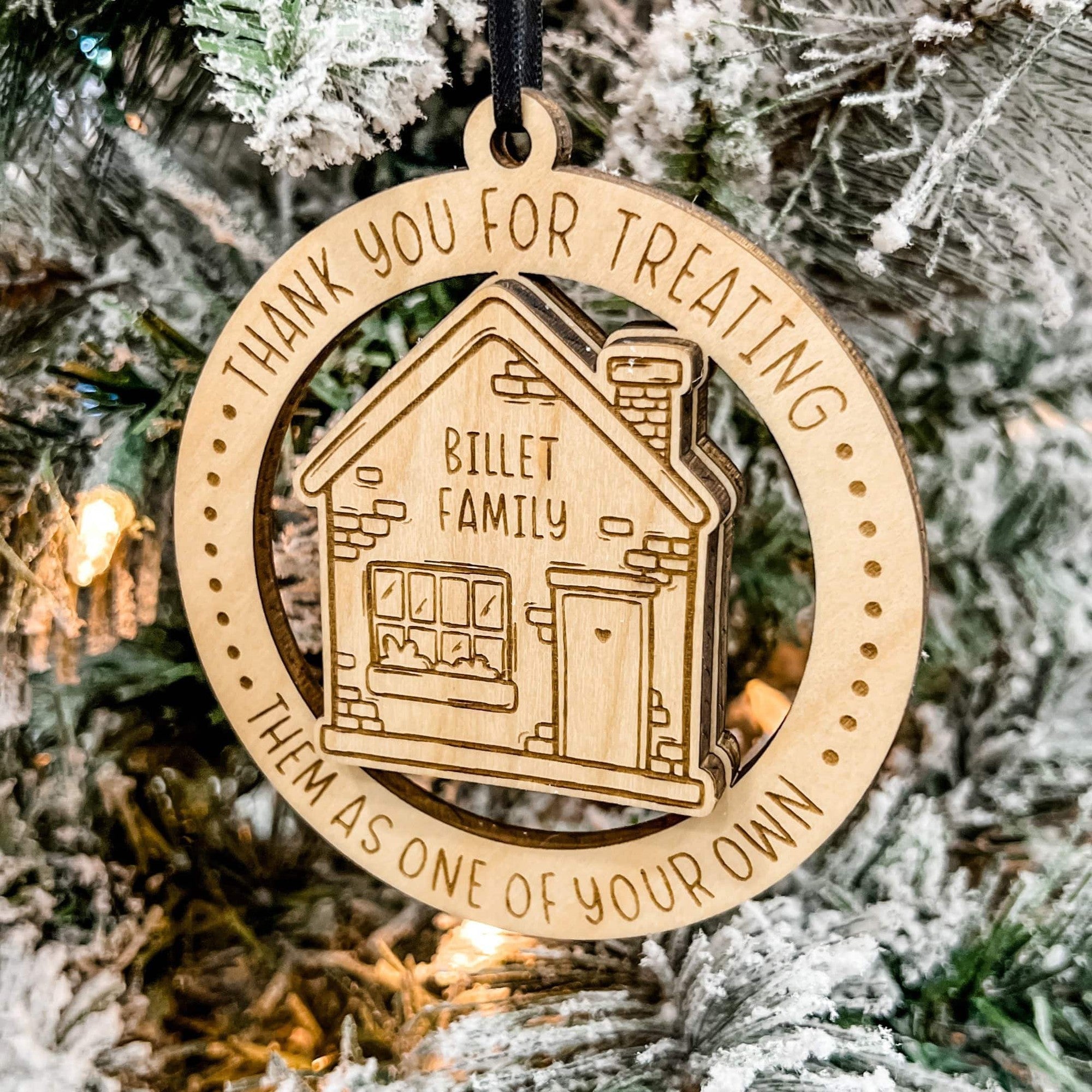 Billet Family Ornament 3D Engraved Wood Ornament - Sticks & Doodles