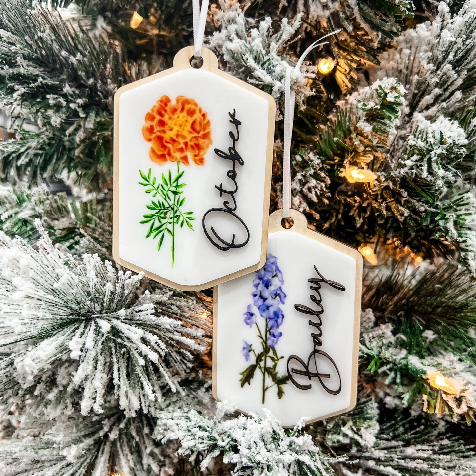 Premium Birth Flower Garden 3D Wood & Acrylic Ornament **Choose from 12 Flowers!** - Sticks & Doodles