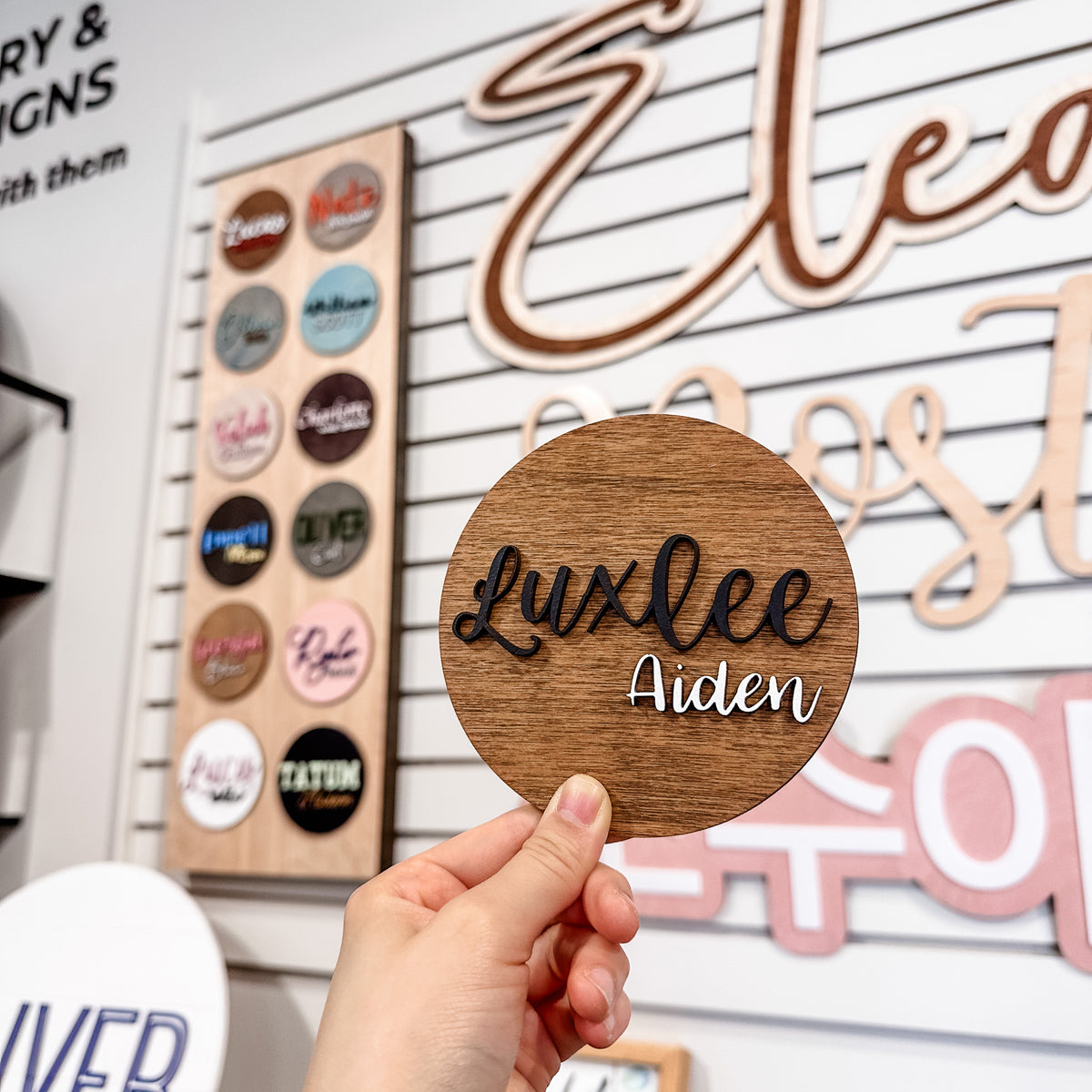 Round Wood Nursery Name Sign for Kids’ Rooms