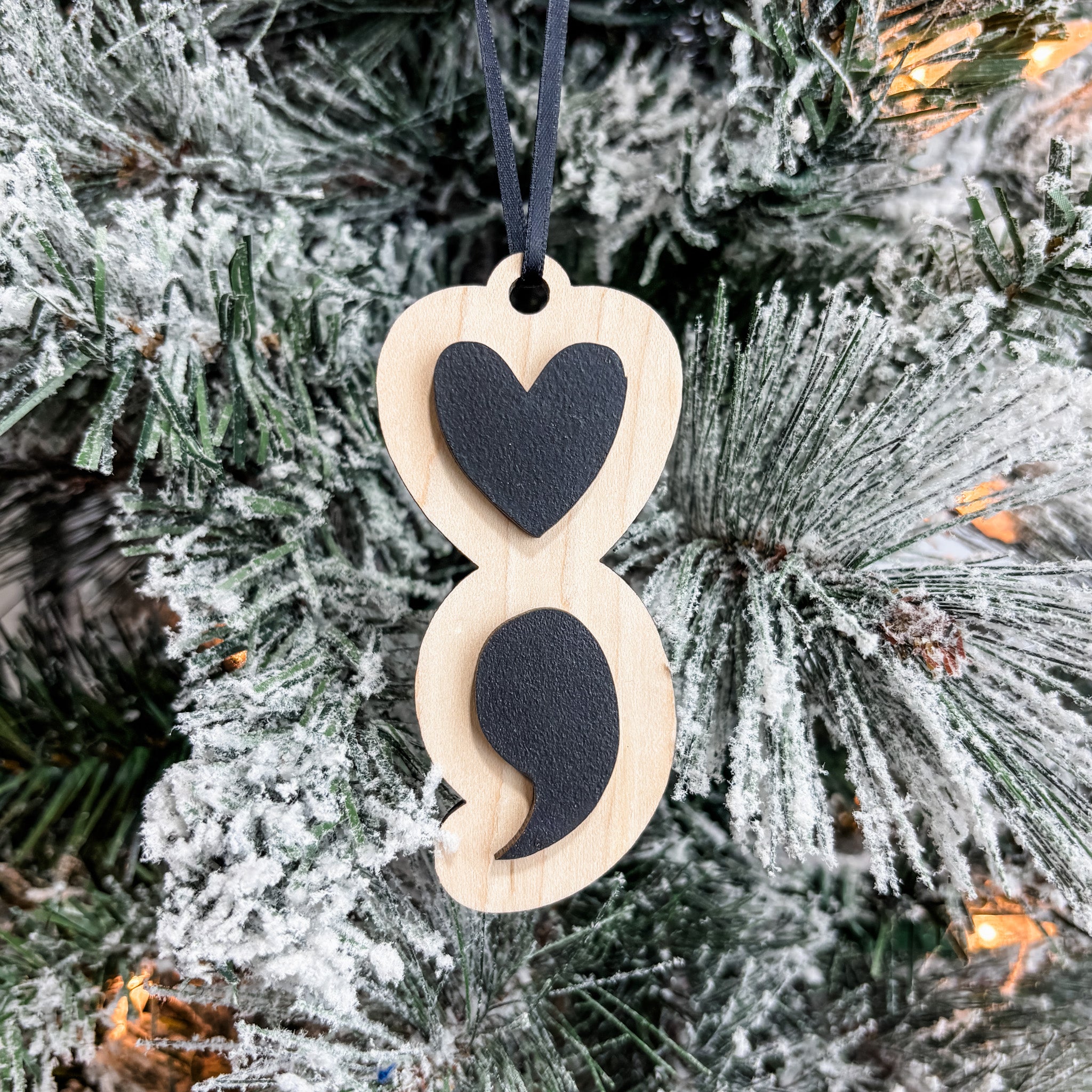 The Semicolon • 3D Wood Ornament • For Mental Health Awareness