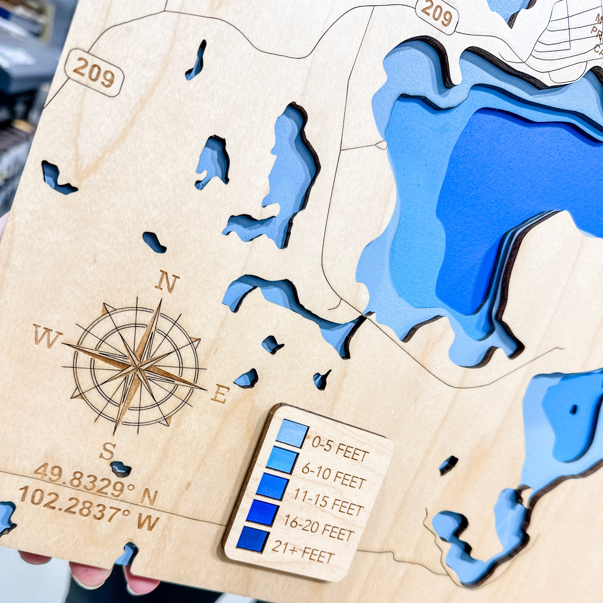 Kenosee Lake • Bathymetric Layered Wood Depth Map • For Lake Lovers