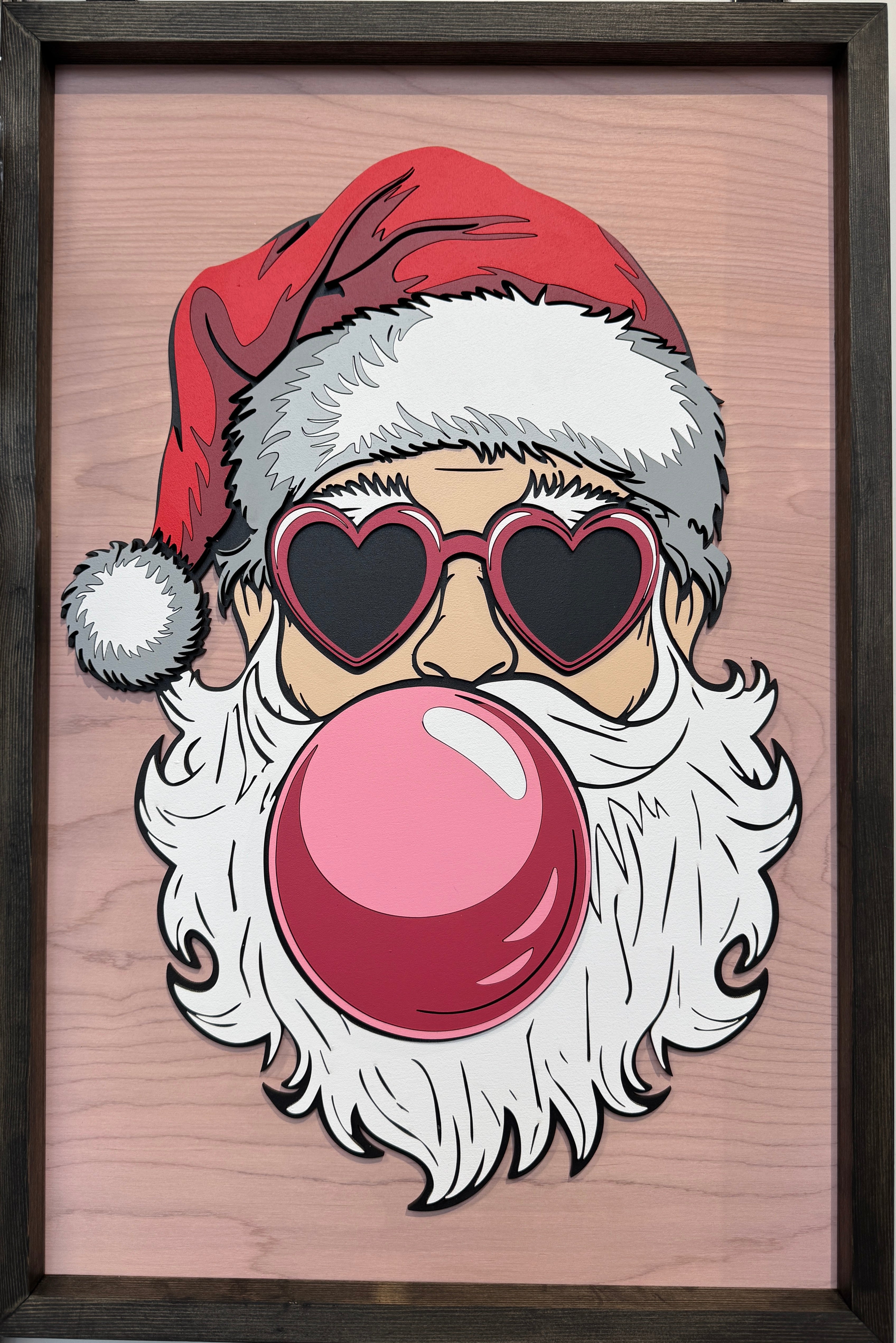 Santa Blowing Bubble Gum Christmas Sign 16x24 • Wood & Acrylic Artwork