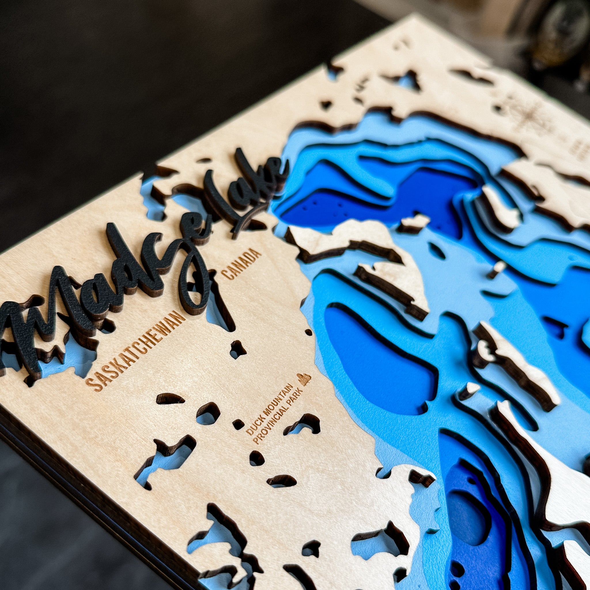 Madge Lake Map • Bathymetric Layered Wood Depth Map • For Lake Lovers