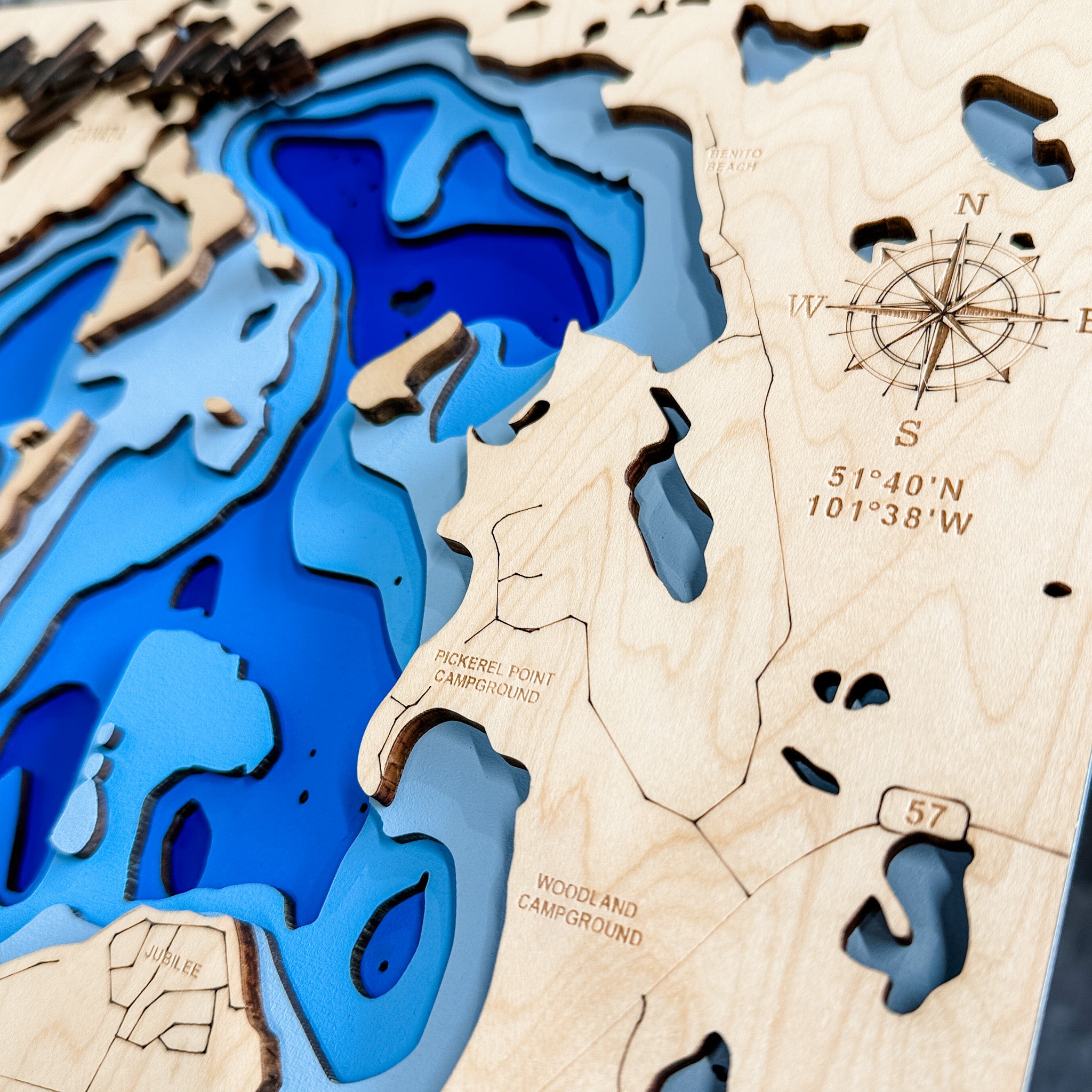 Madge Lake Map • Bathymetric Layered Wood Depth Map • For Lake Lovers