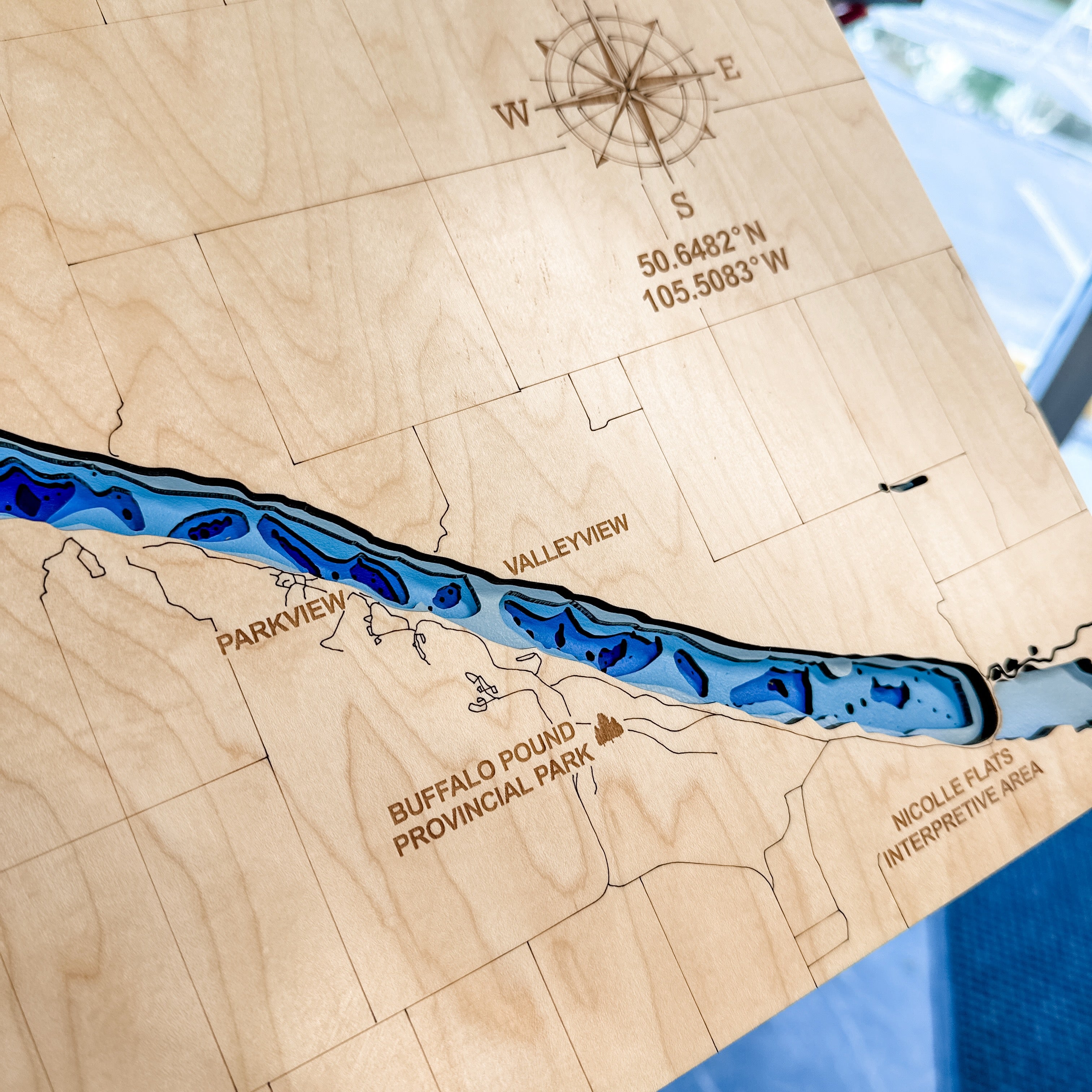 Buffalo Pound Lake Map • Bathymetric Layered Wood Depth Map • For Lake Lovers