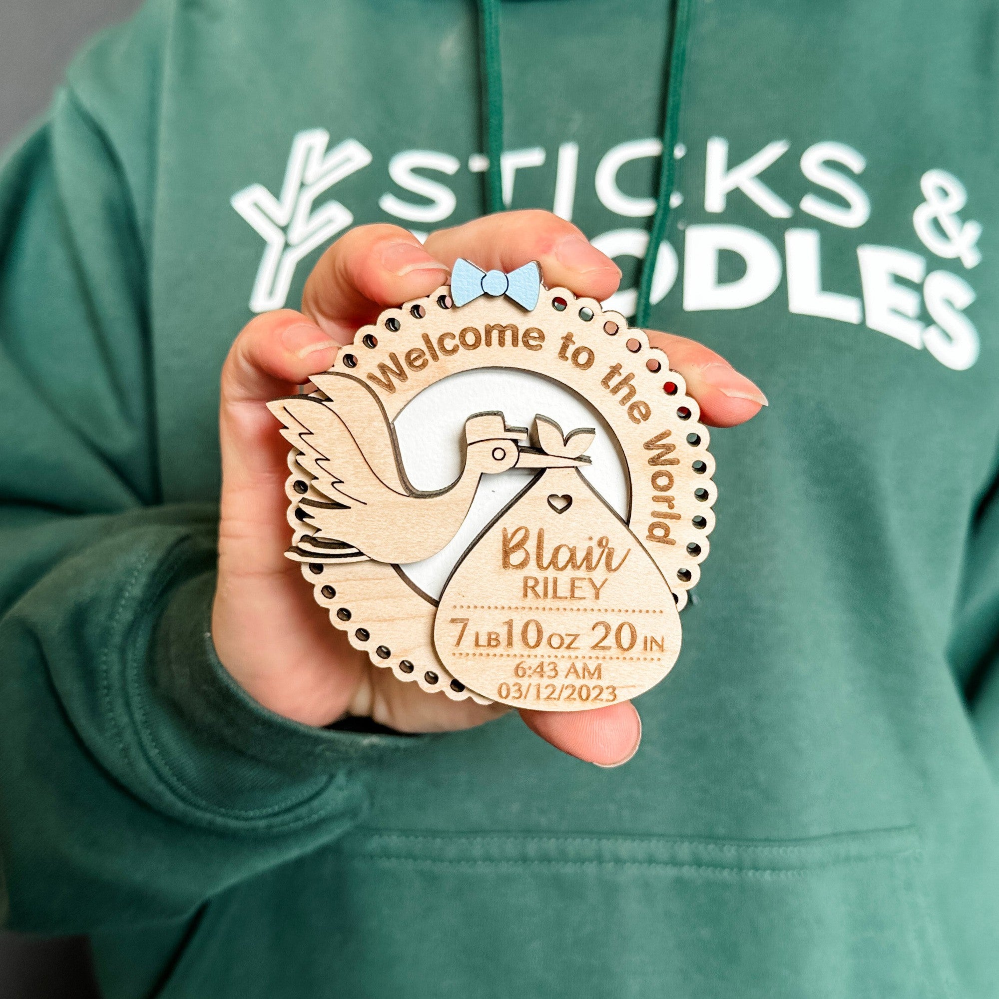 The Stork Birth Stats | 3D Wood Ornament, Magnet or Mini Sign