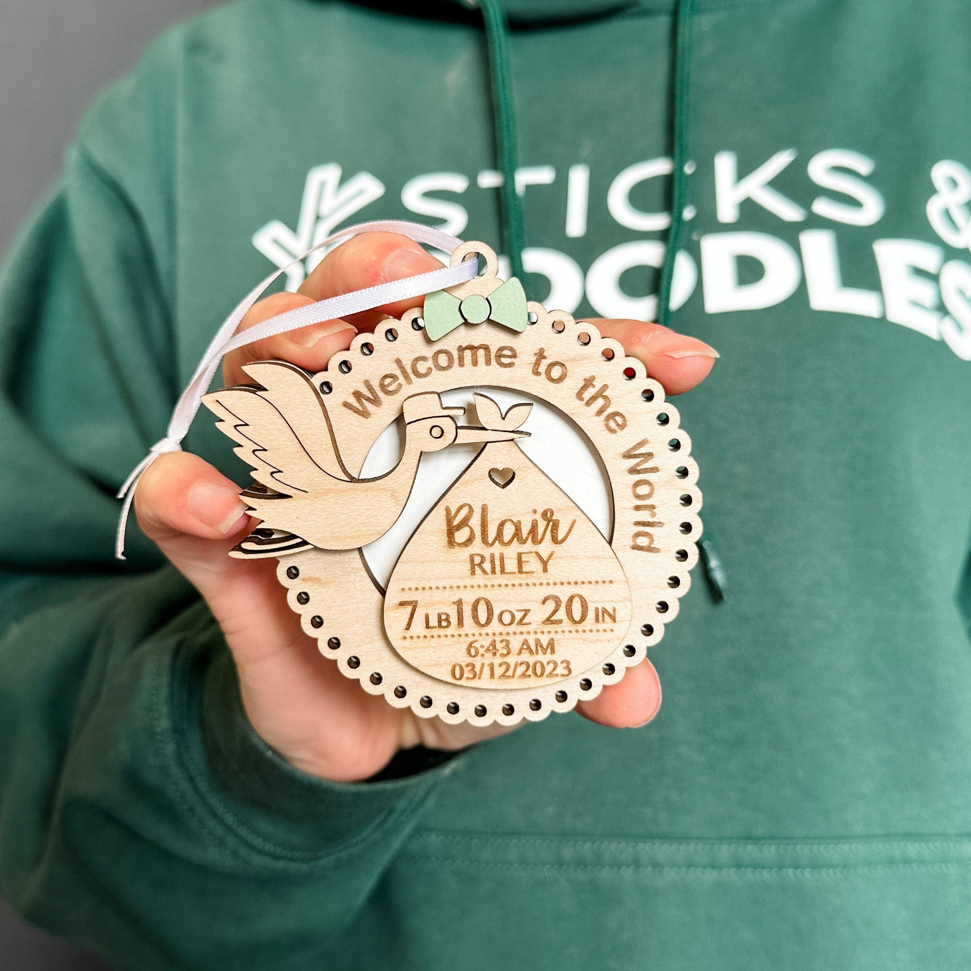 The Stork Birth Stats | 3D Wood Ornament, Magnet or Mini Sign