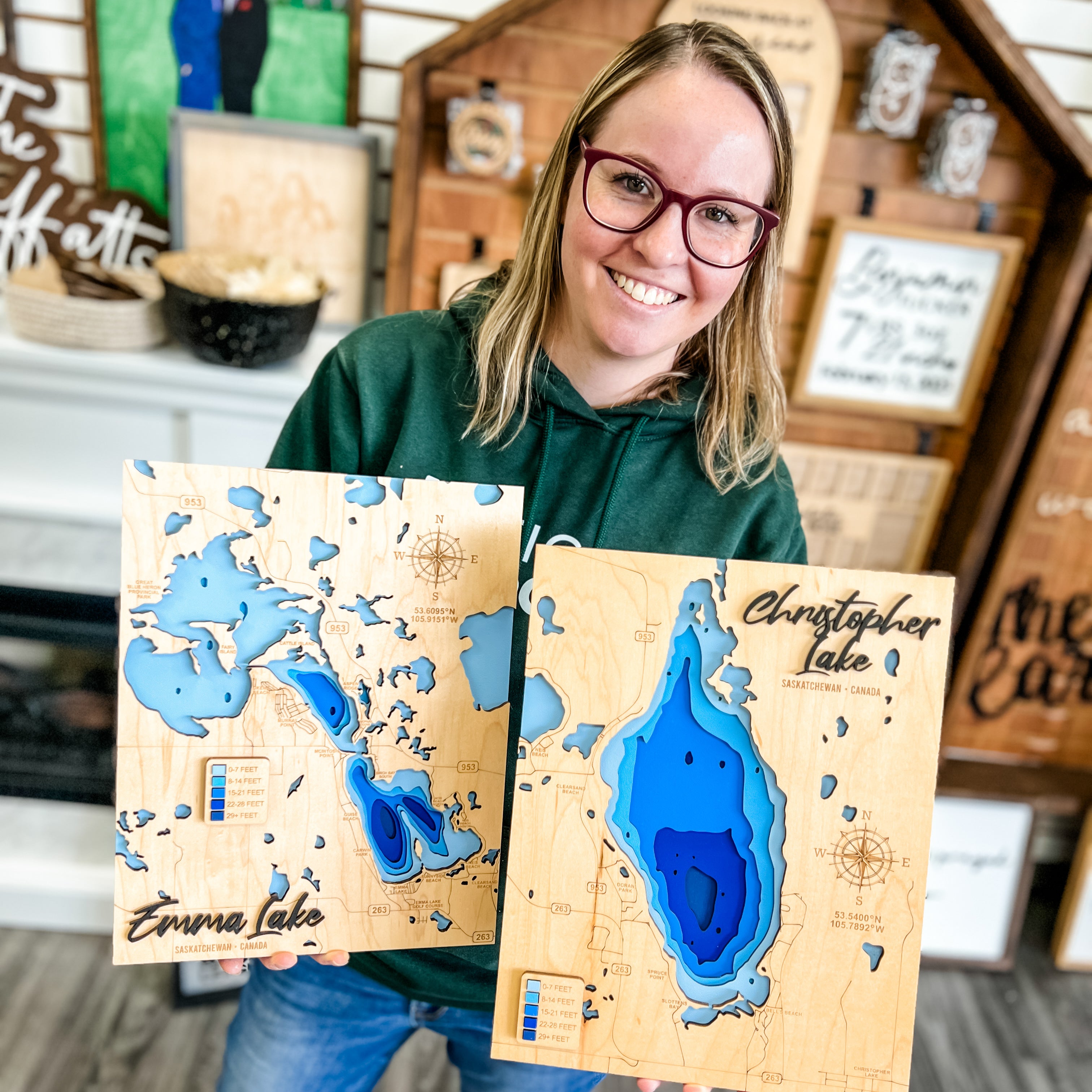 Multilayer Wood Saskatchewan Bathymetric Lake Depth Maps (10+ to Choose From!) - Sticks & Doodles