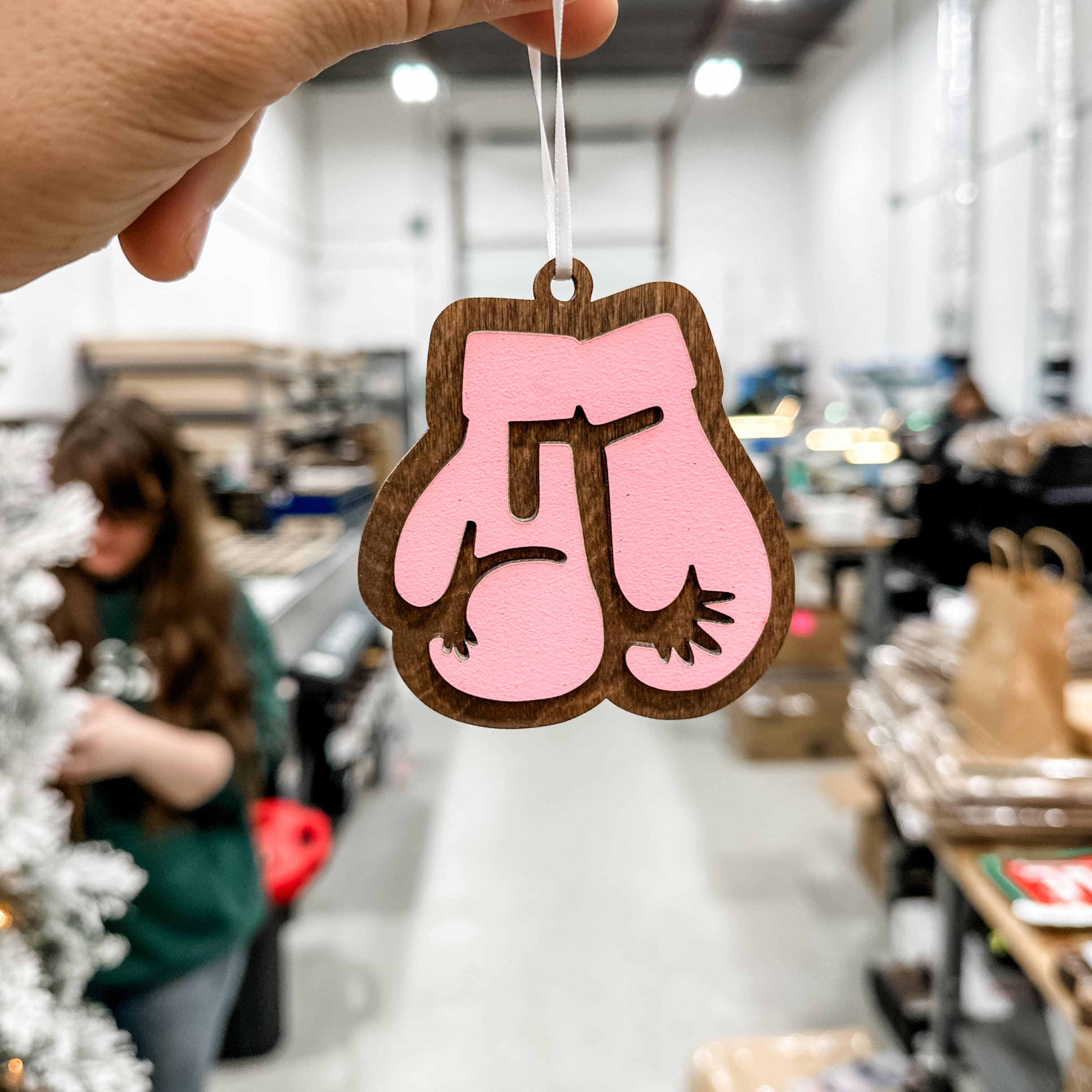 Breast Cancer Boxing Gloves 3D Wood Ornament