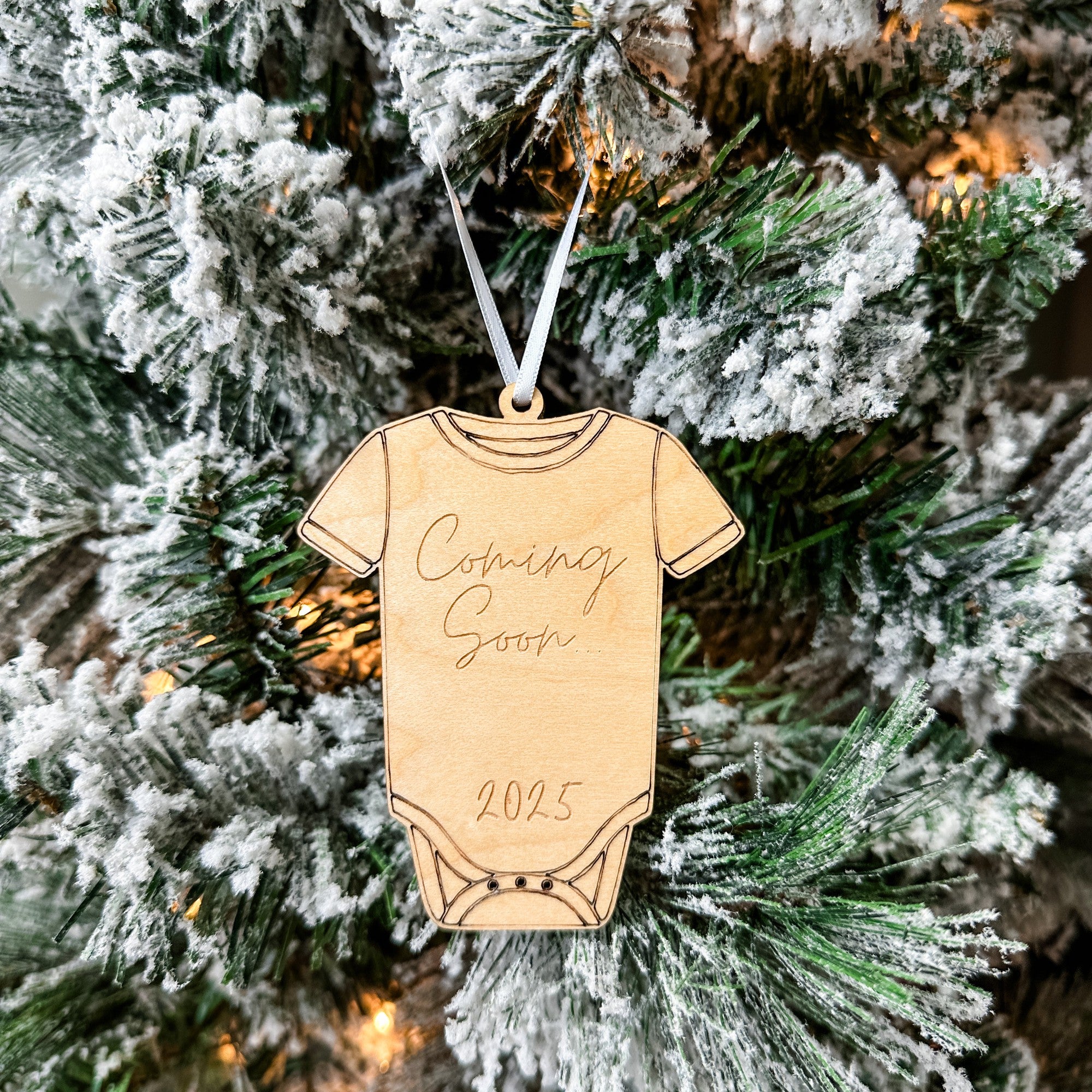 Coming Soon Birth Announcement | Engraved Wood Ornament