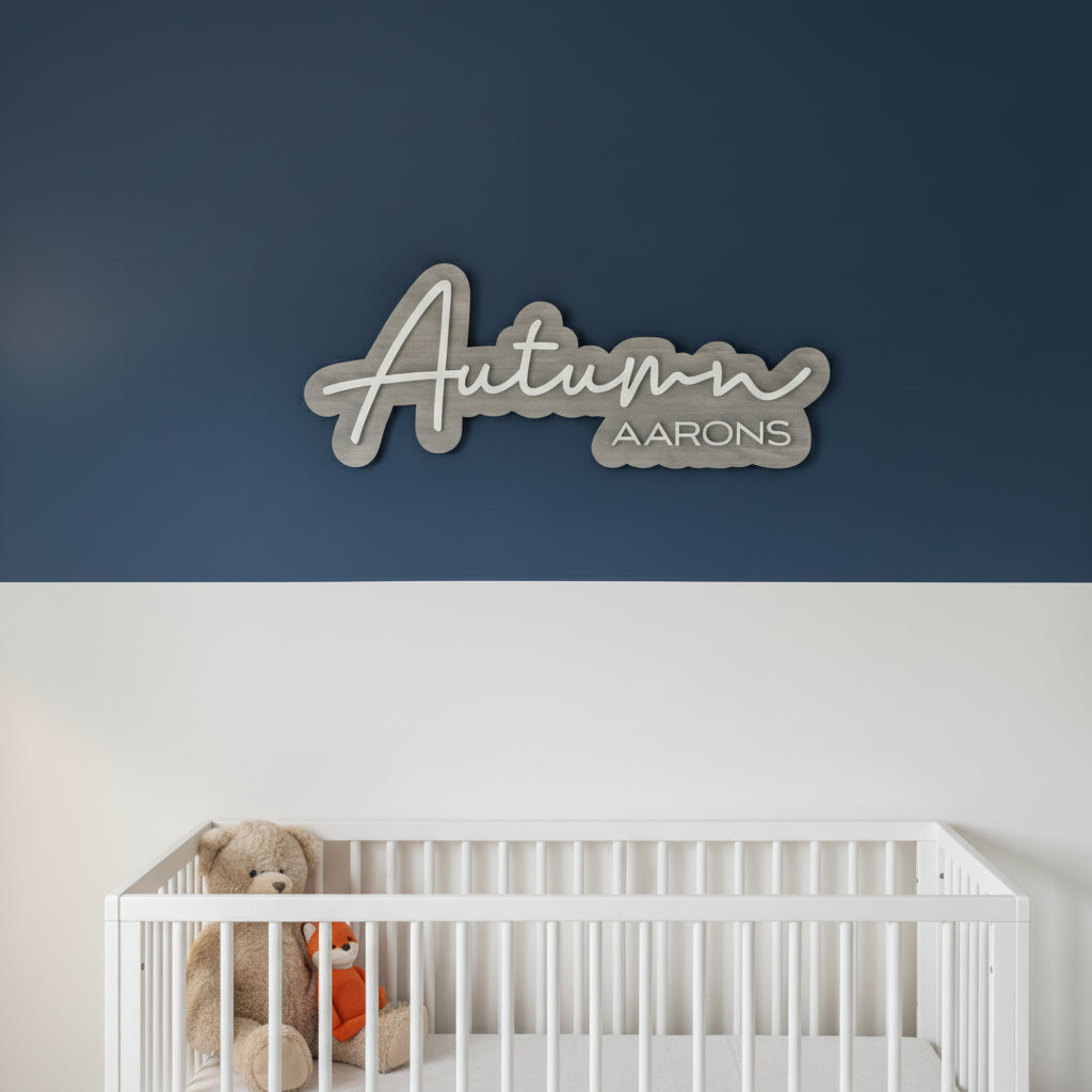 Layered Floating Wood Nursery Name Sign for Kids’ Rooms