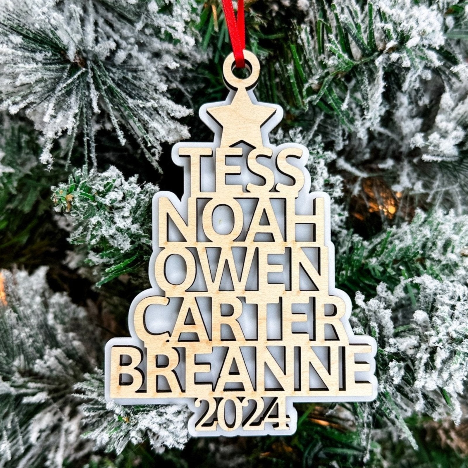 Family Name Tree Personalized | 3D Wood & Acrylic Ornament