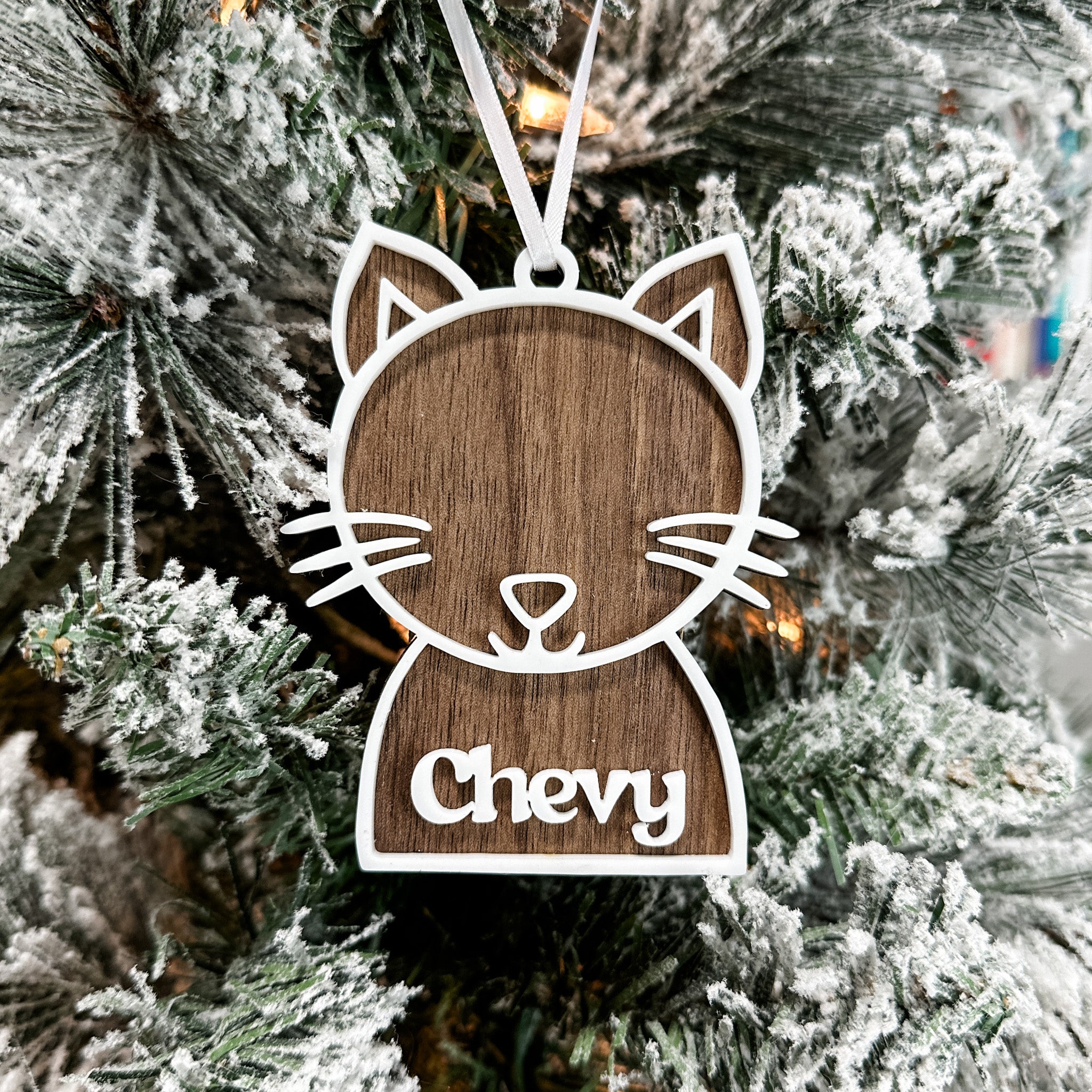Minimalist Cat or Dog • 3D Wood Ornament • For Pet Lovers