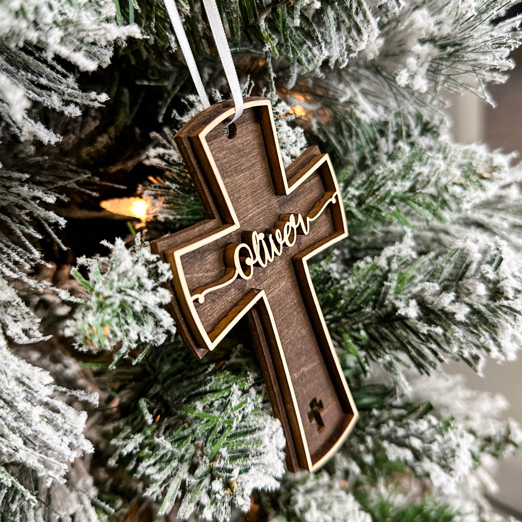 Personalized Cross | 3D Wood Ornament