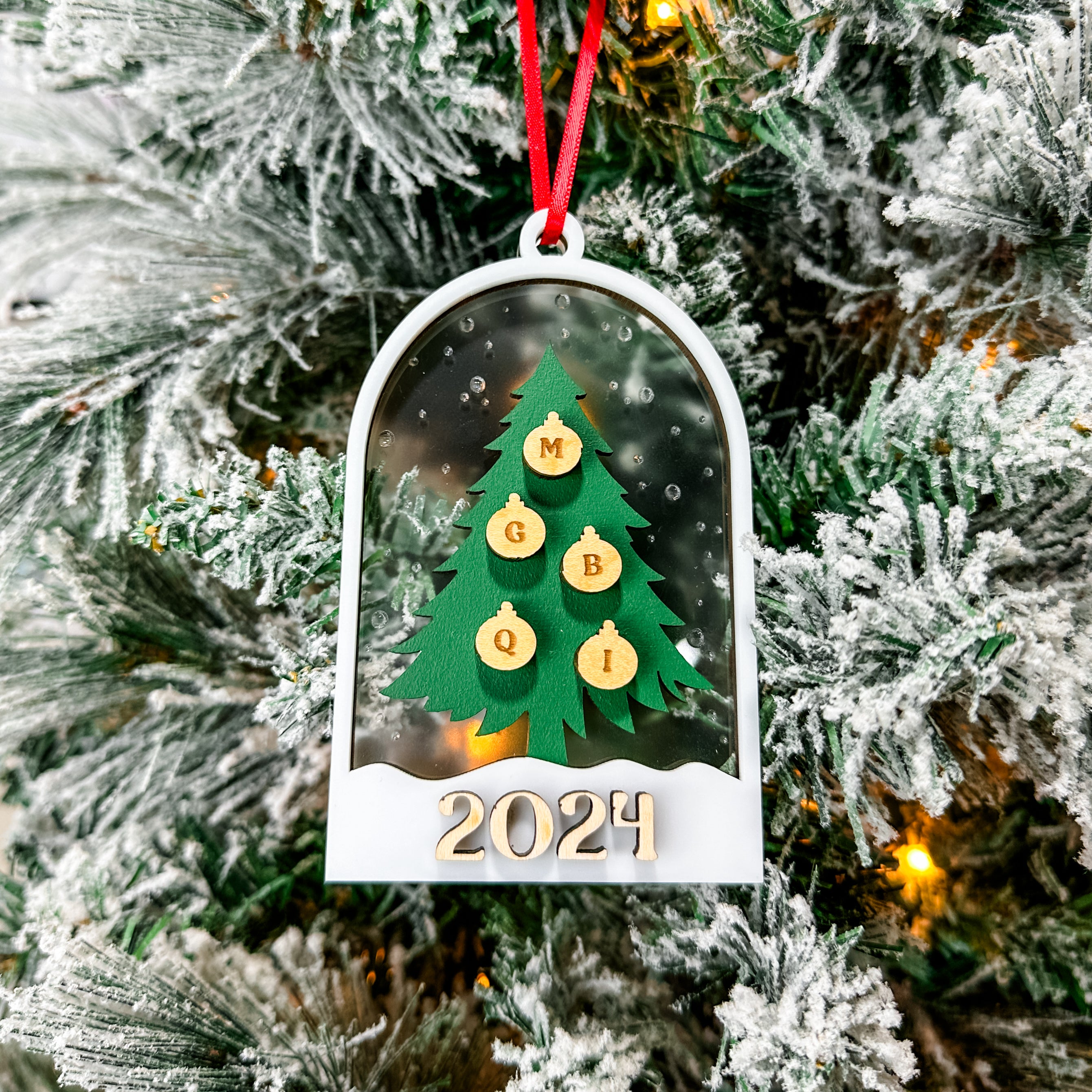 Family Tree in the Window Personalized | 3D Wood & Acrylic Ornament