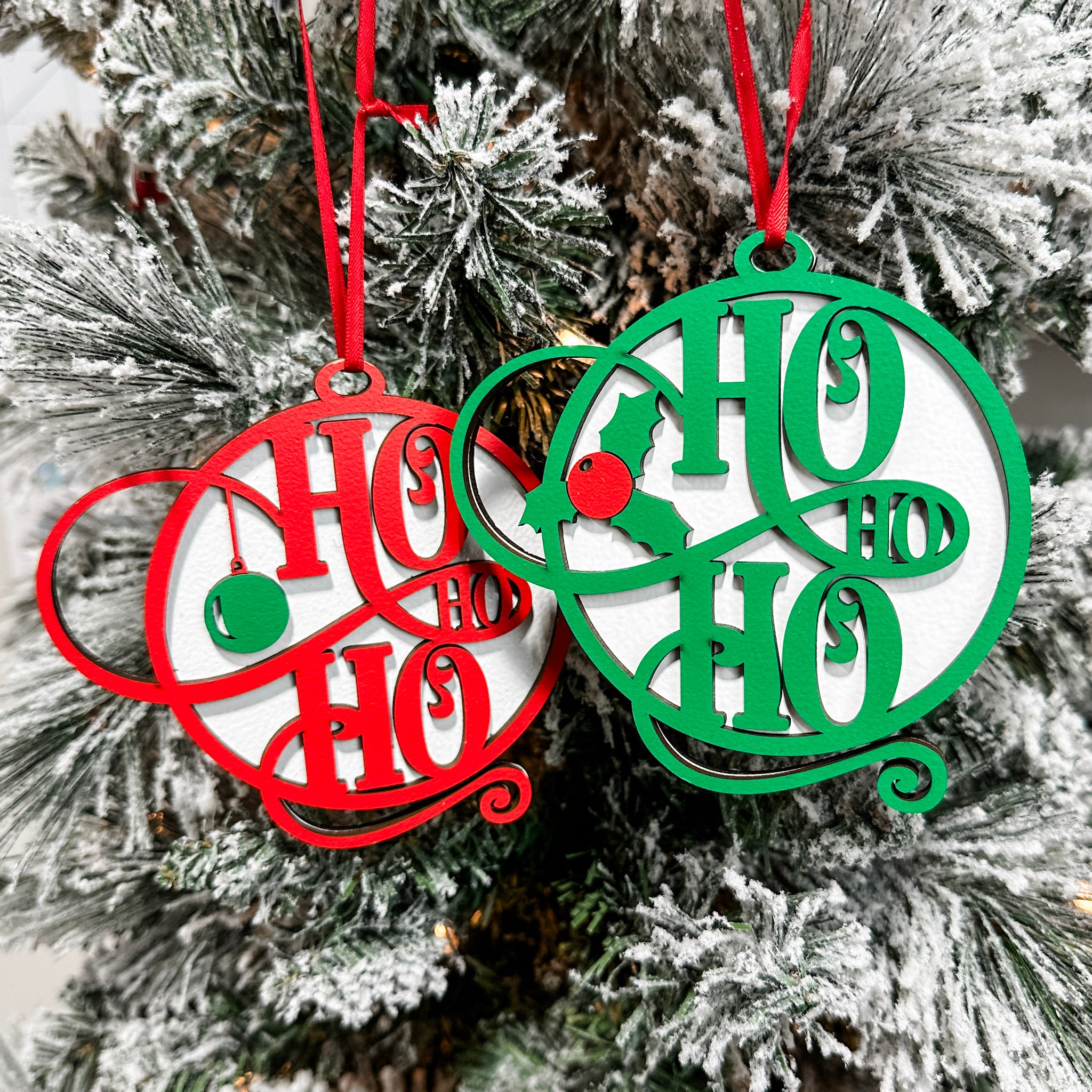 Ho Ho Ho Baubles | 3D Wood Ornaments