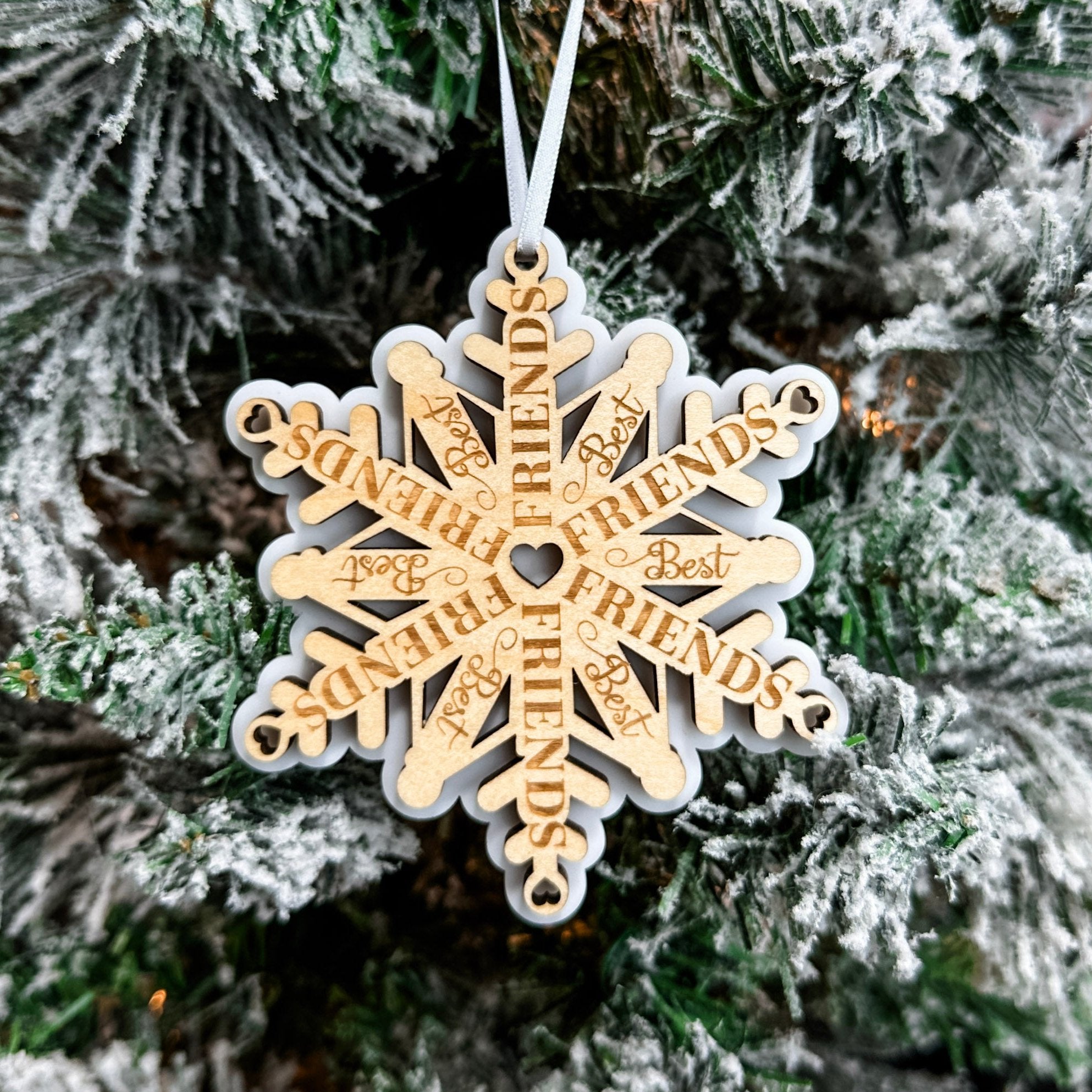 Best Friends Snowflake | 3D Wood & Acrylic Ornament