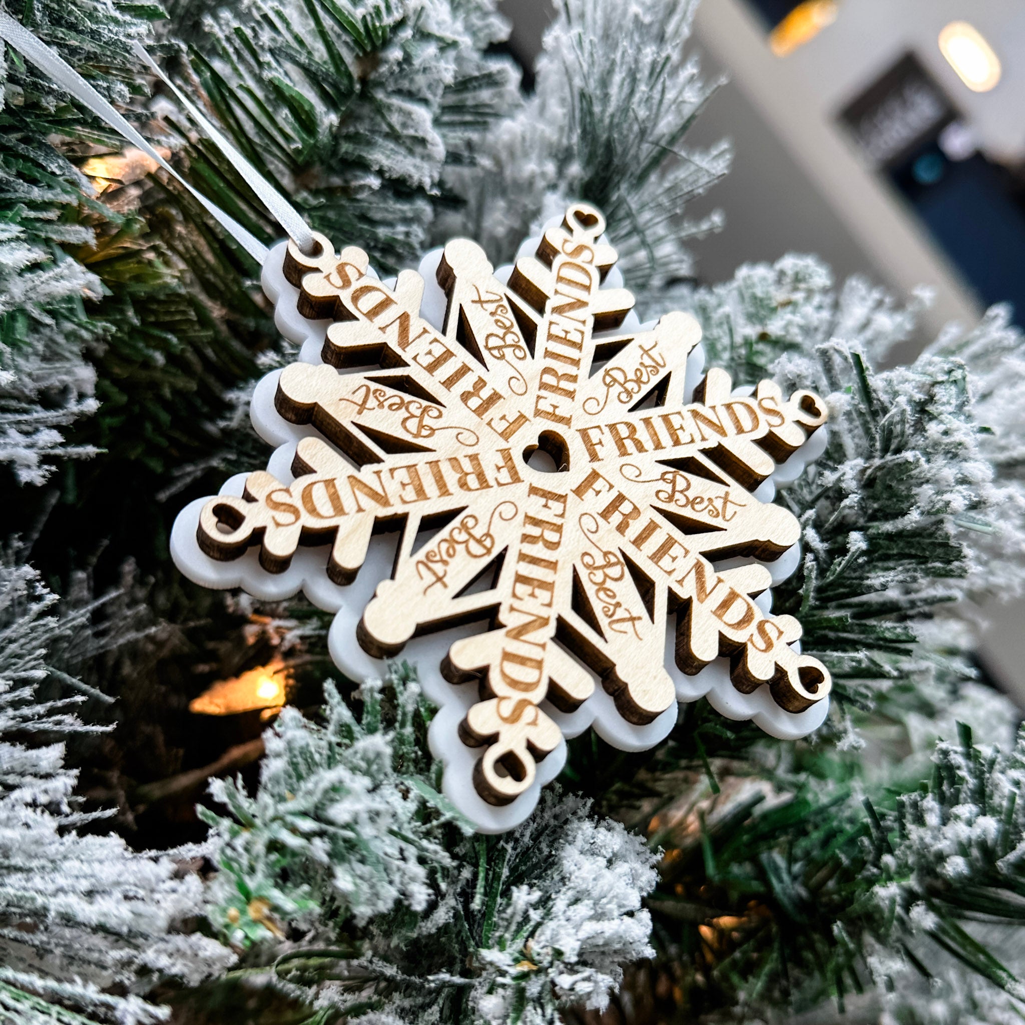 Best Friends Snowflake | 3D Wood & Acrylic Ornament