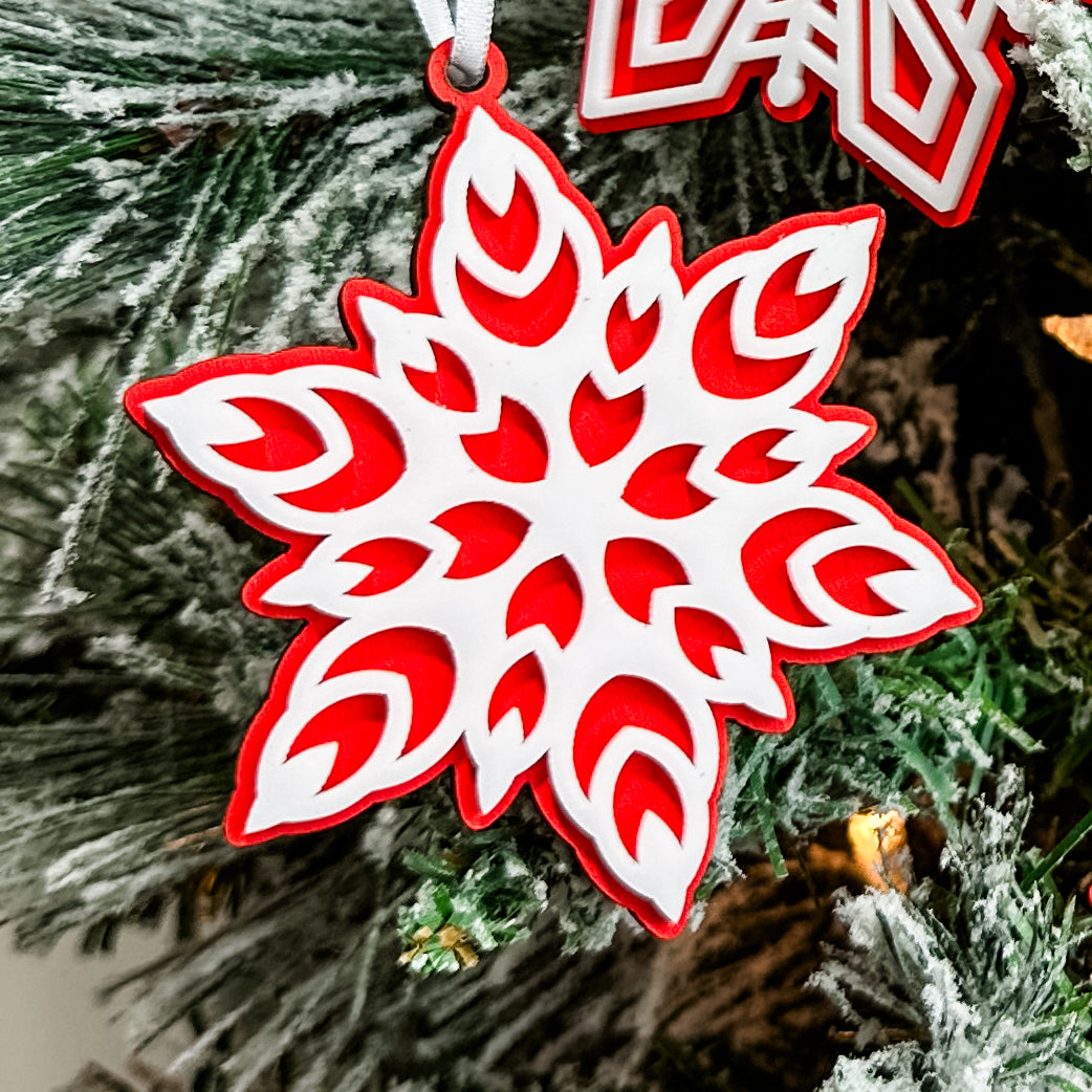 Red Snowflake Collection | 3D Wood & Acrylic Ornaments