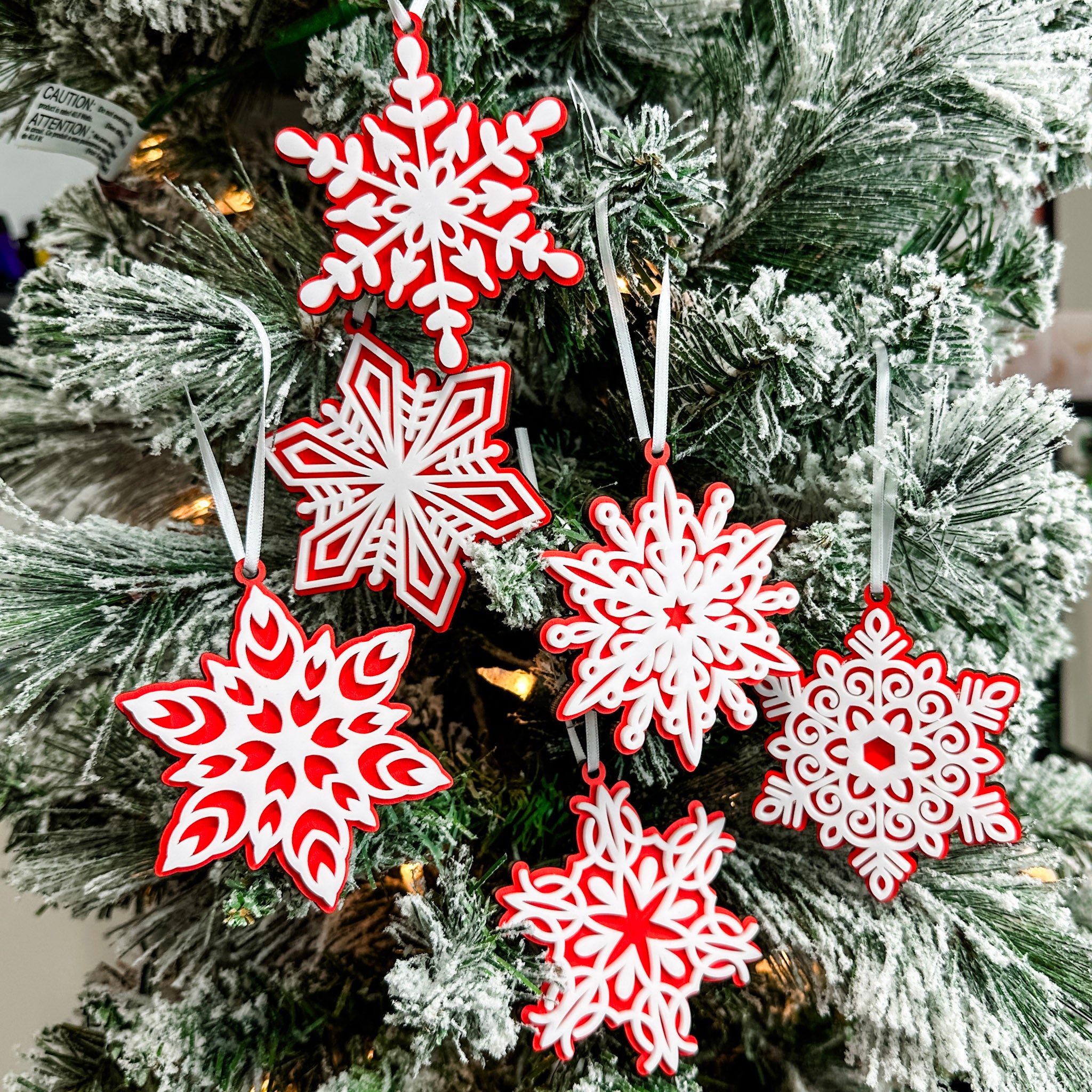 Red Snowflake Collection | 3D Wood & Acrylic Ornaments