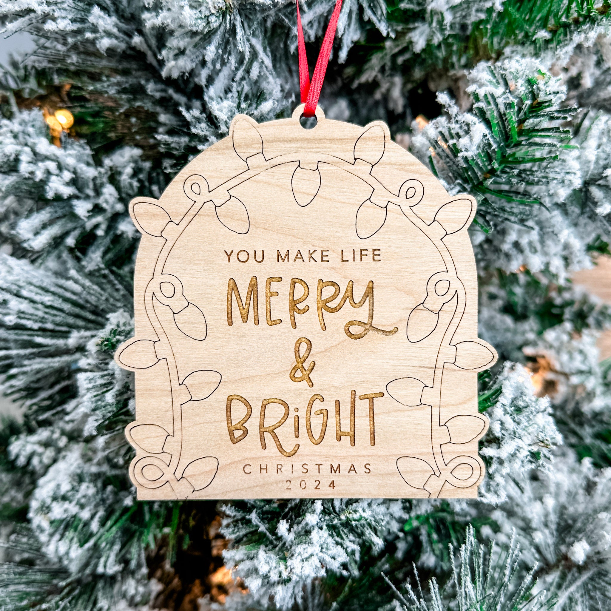 Merry Thumbprint Lights | Interactive Wood Ornament