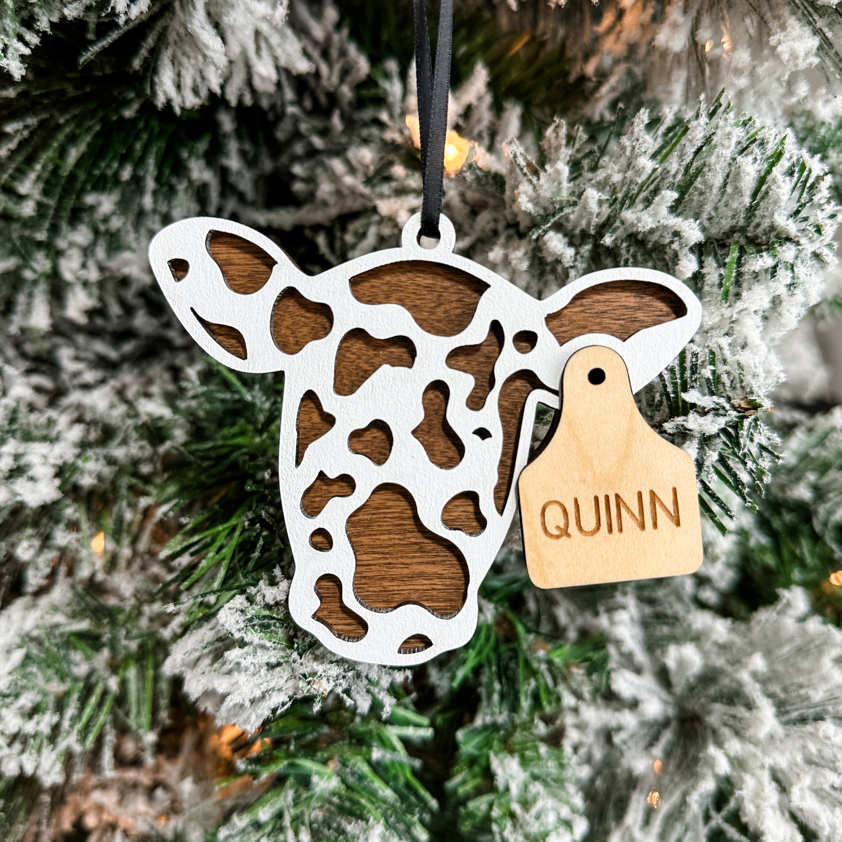 Personalized Cow Tags | 3D Wood & Acrylic Ornament