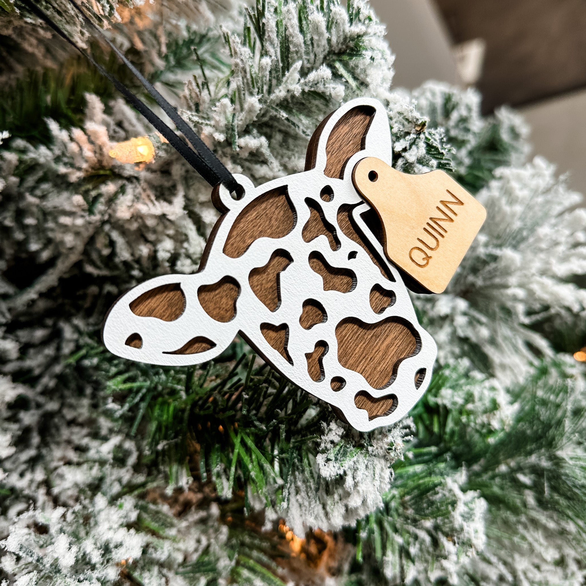 Personalized Cow Tags | 3D Wood & Acrylic Ornament