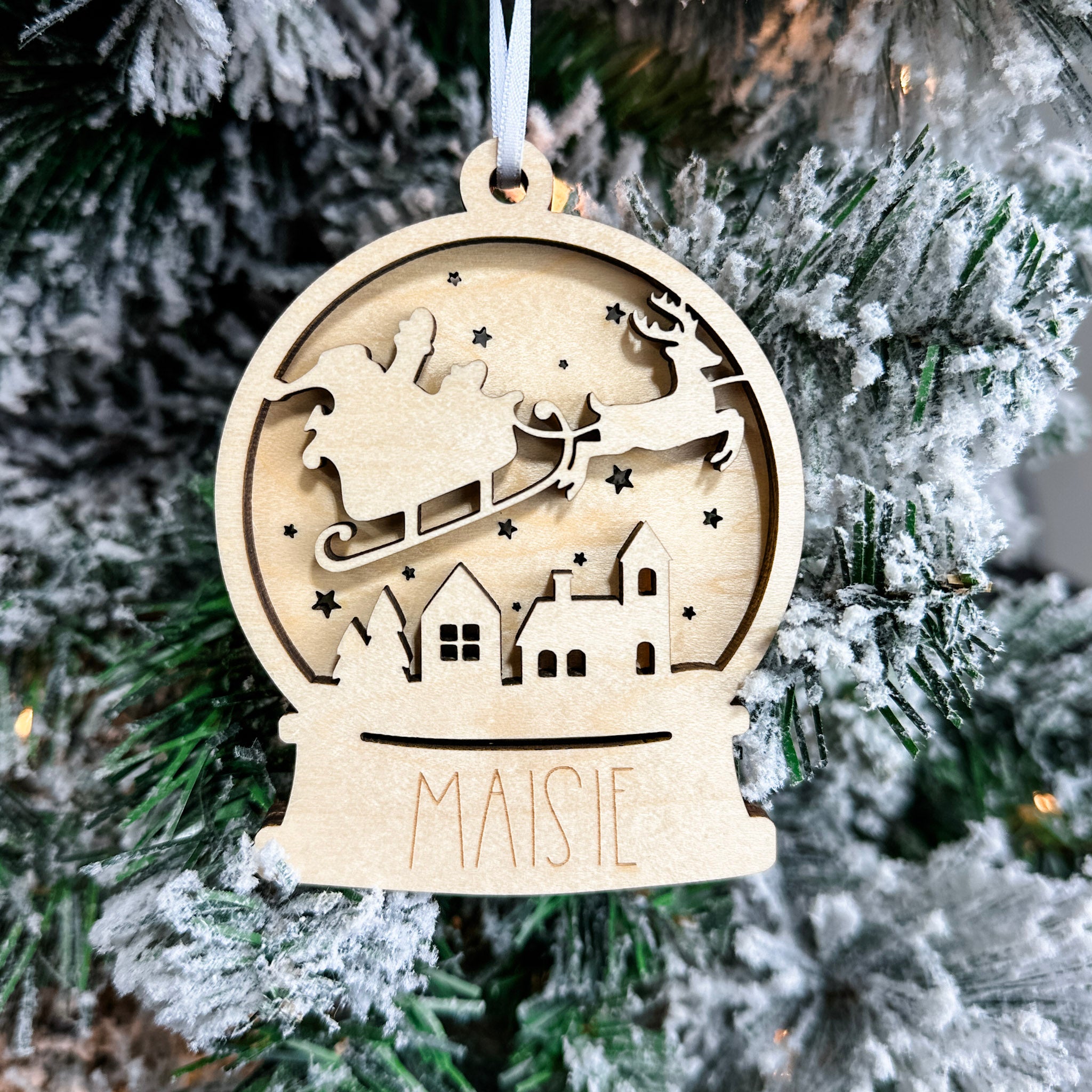 Personalized Snowglobe | 3D Wood Ornament