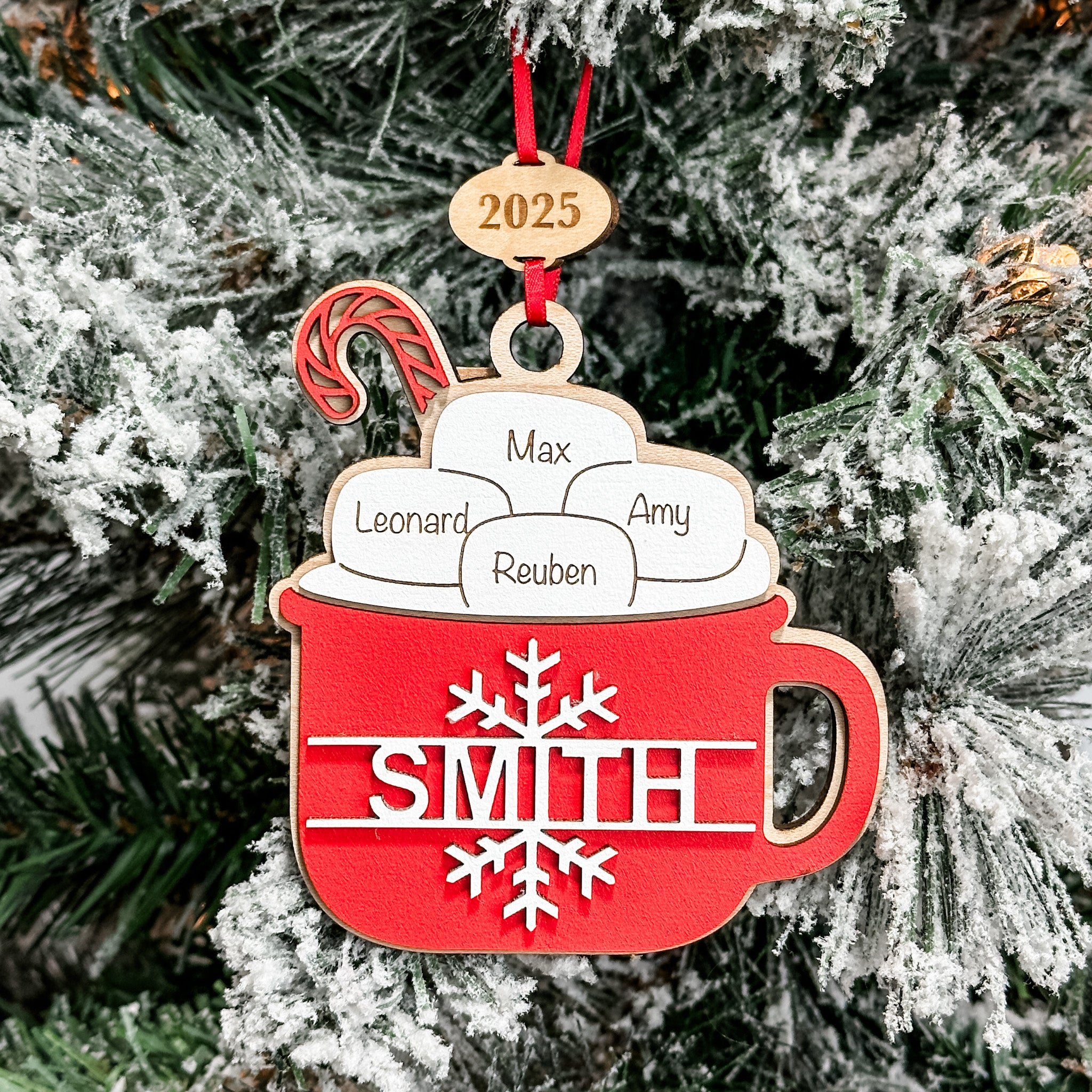 Marshmallow Family • Personalized 3D Wood Ornament • For Family & Friends