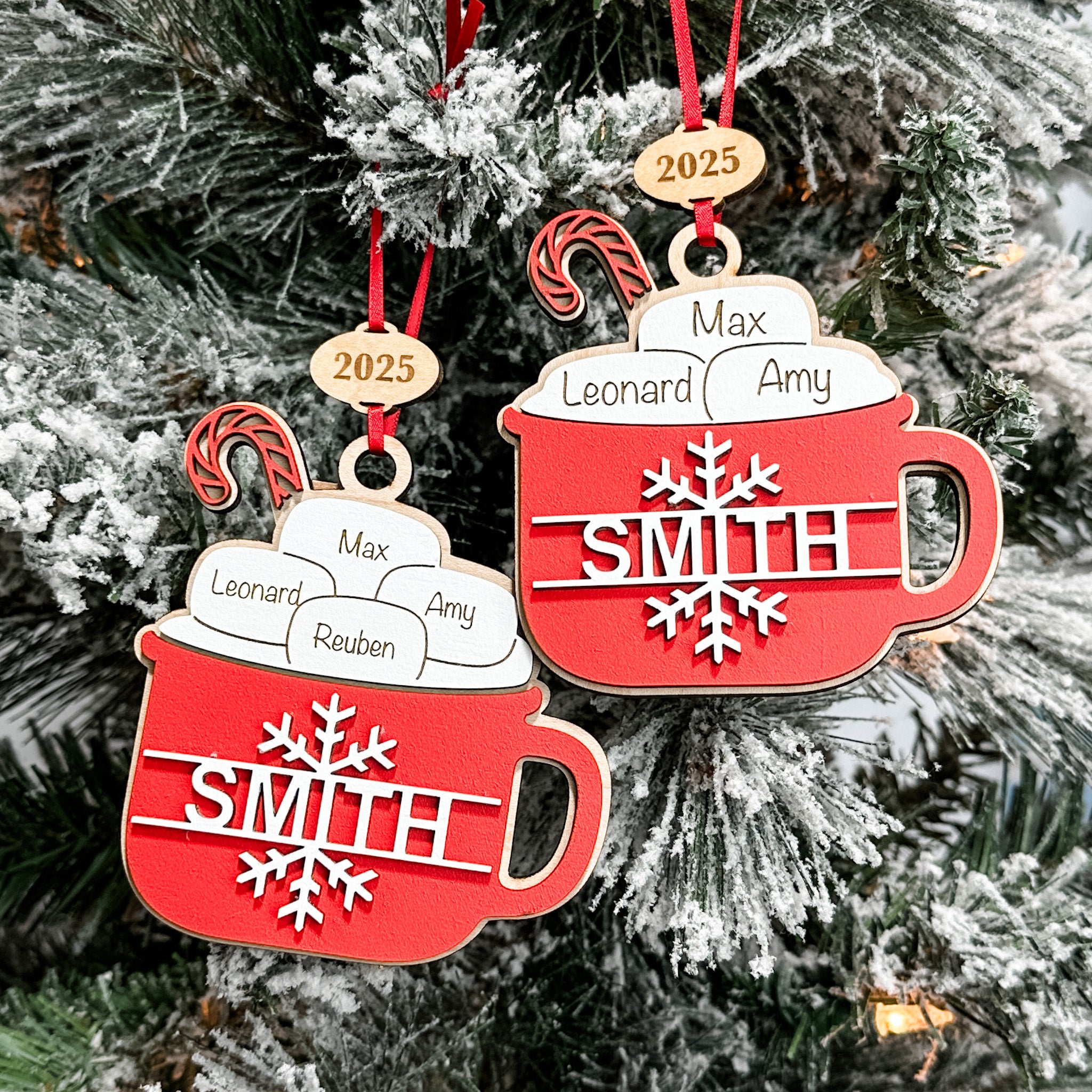 Marshmallow Family • Personalized 3D Wood Ornament • For Family & Friends