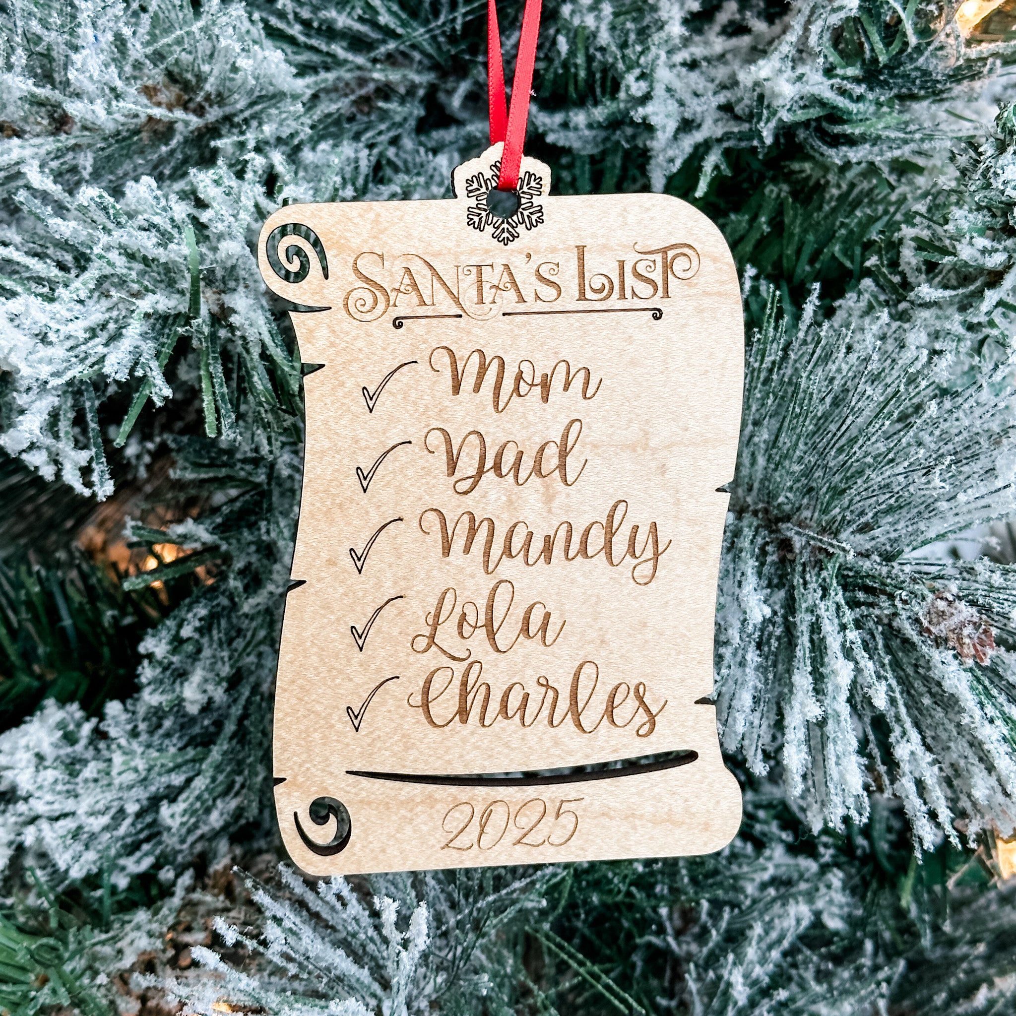Santa's List Family Name • Engraved Wood Ornament • For Christmas