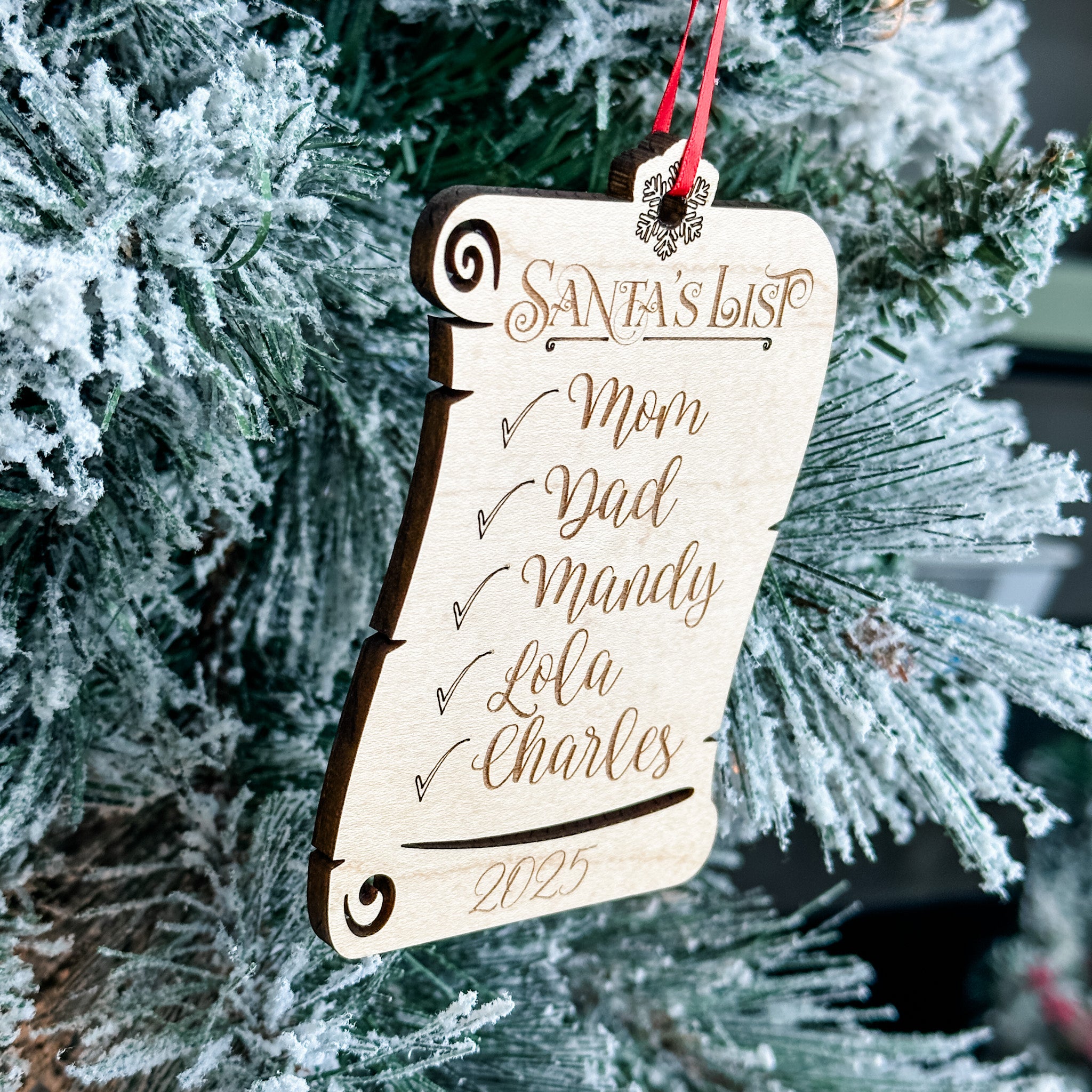 Santa's List Family Name • Engraved Wood Ornament • For Christmas