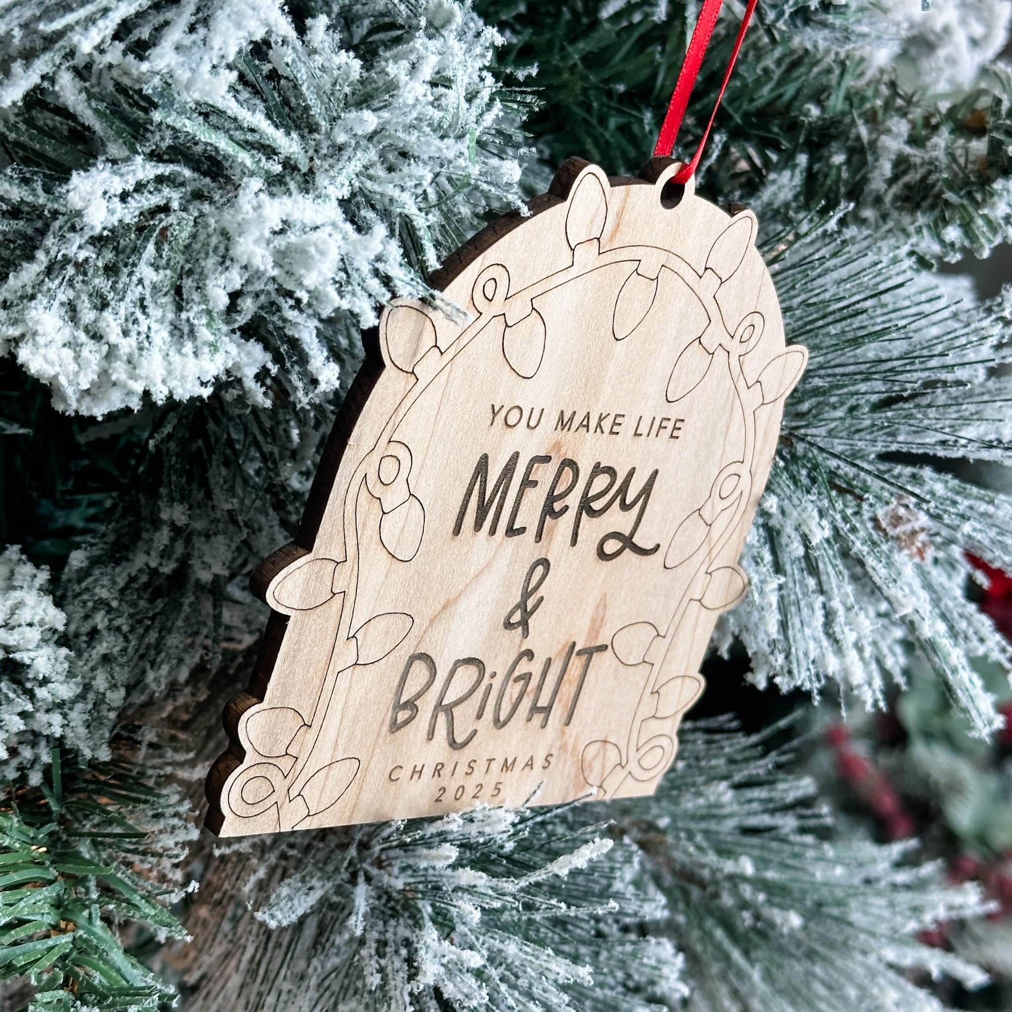 Merry Thumbprint Lights • Interactive Wood Ornament