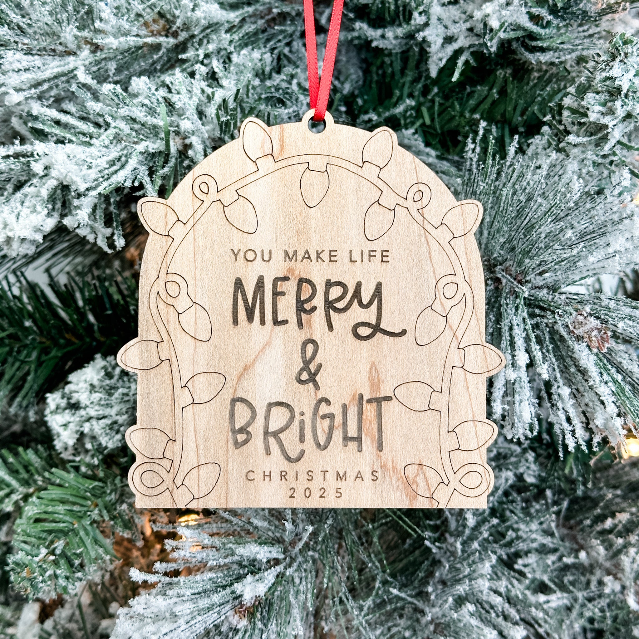 Merry Thumbprint Lights • Interactive Wood Ornament