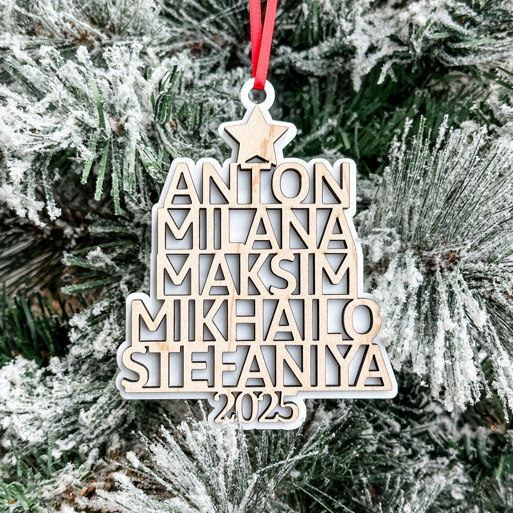 Personalized Family Name Tree • 3D Wood & Acrylic Ornament • For Family & Friends