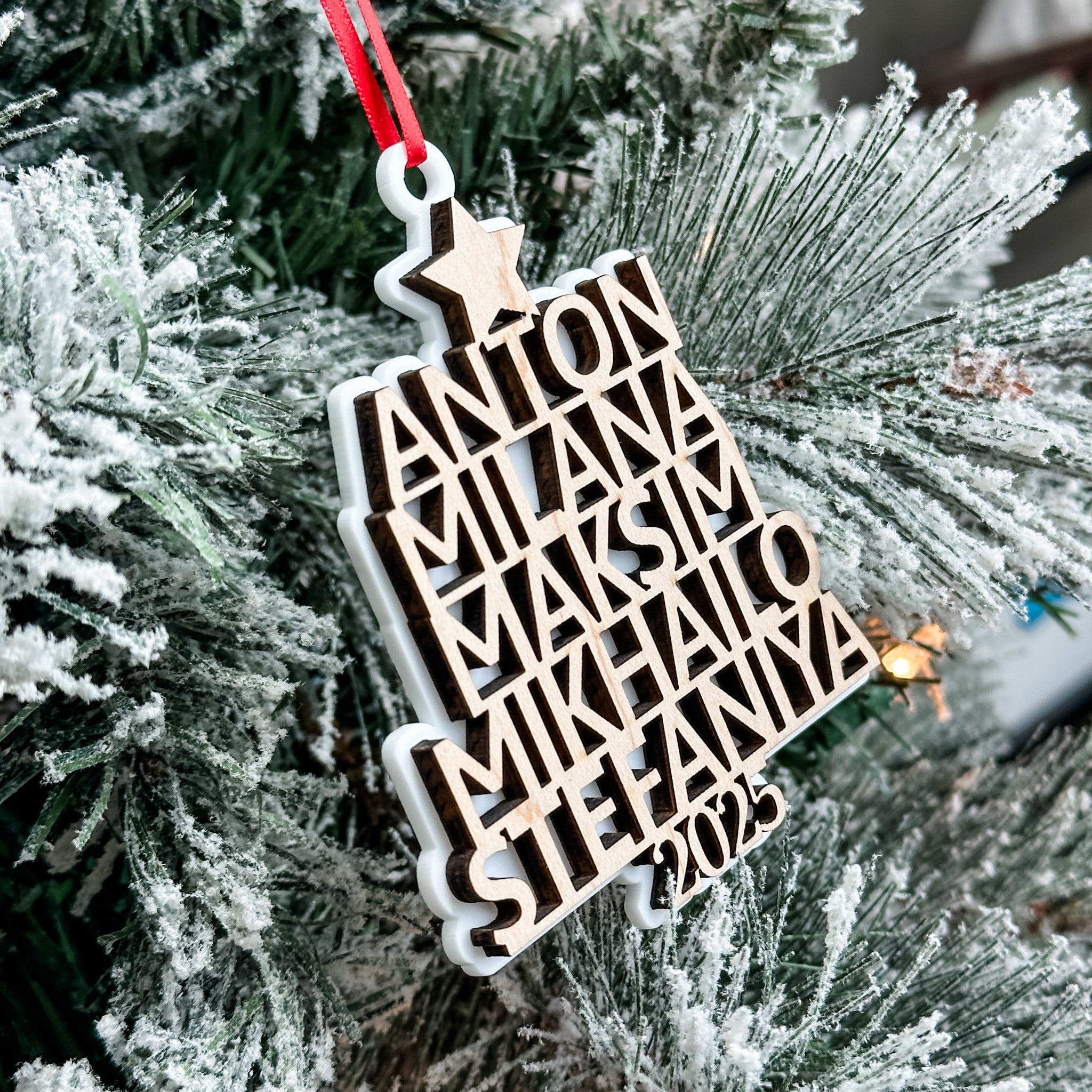 Personalized Family Name Tree • 3D Wood & Acrylic Ornament • For Family & Friends