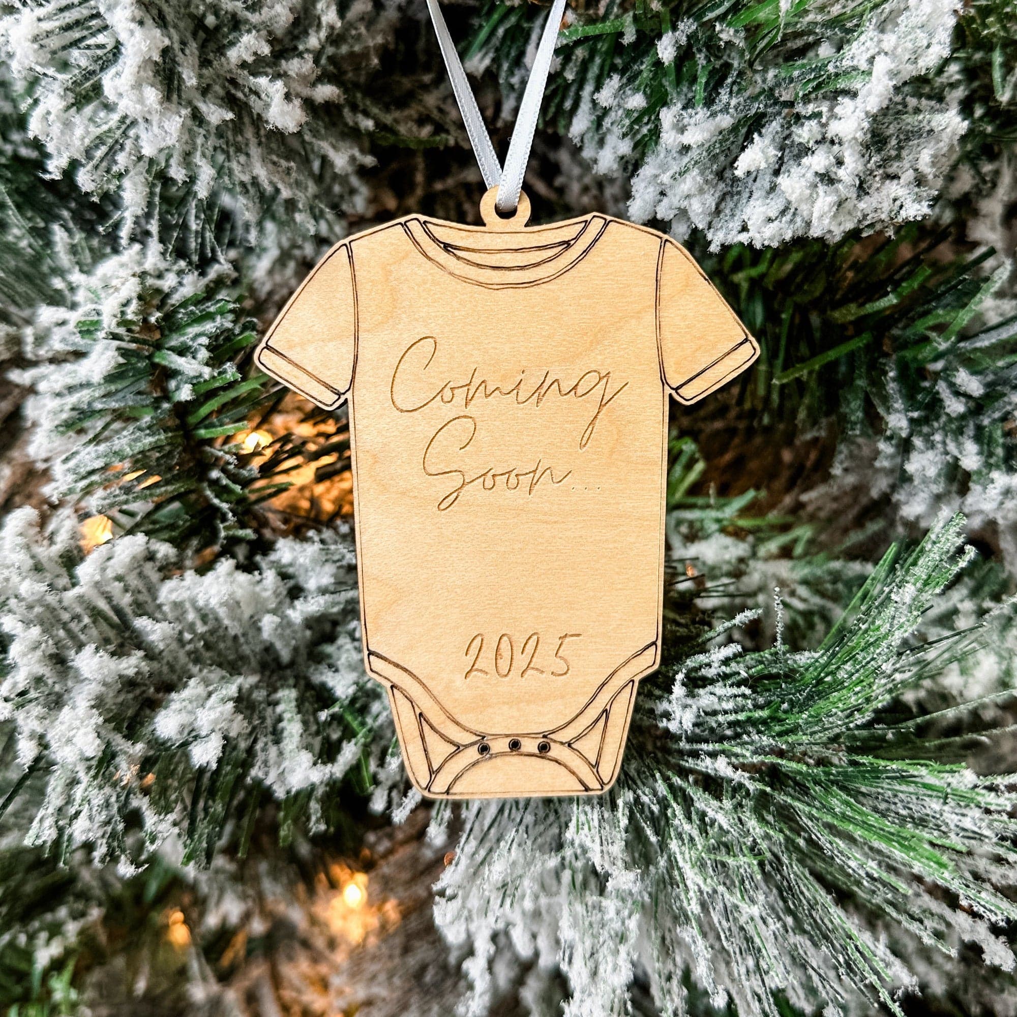 Coming Soon Birth Announcement | Engraved Wood Ornament