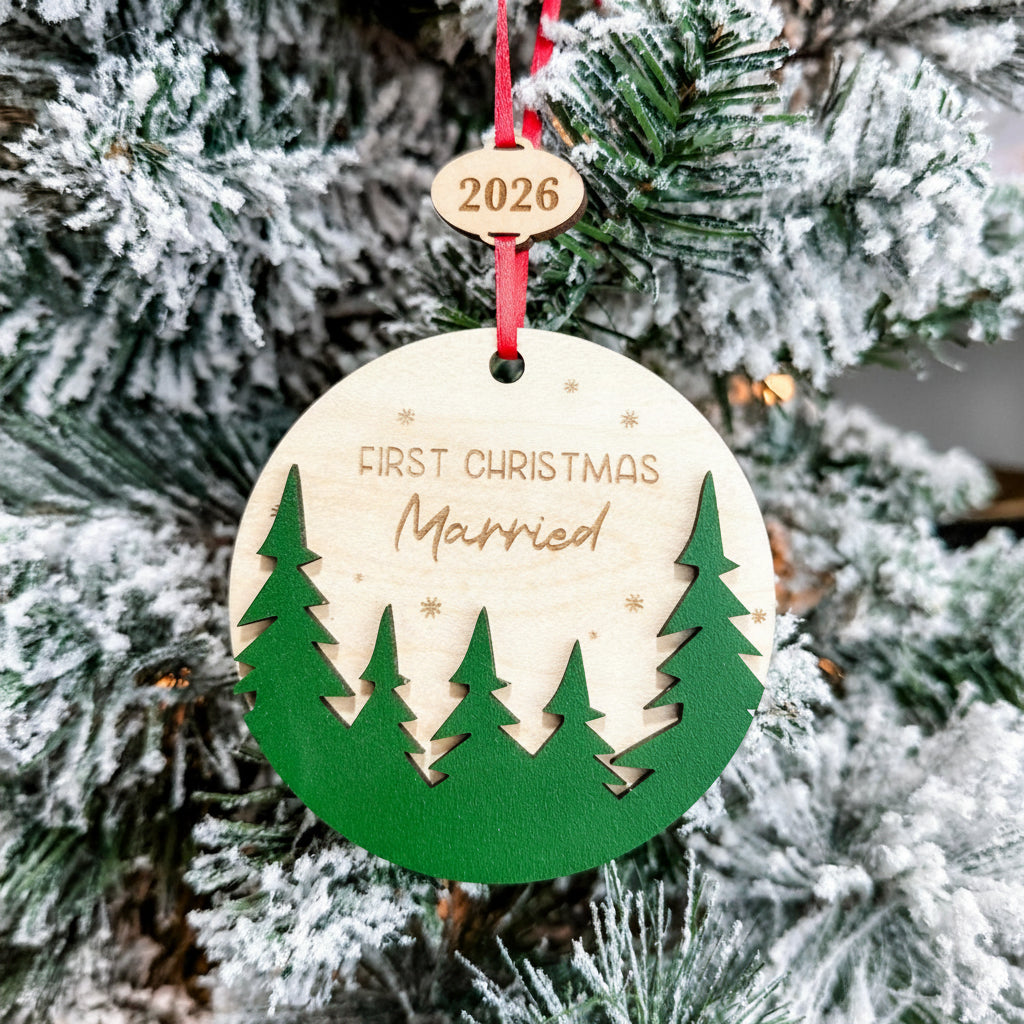 Assorted First Christmas Ornaments – Includes Married, as a Grandparent, and more.