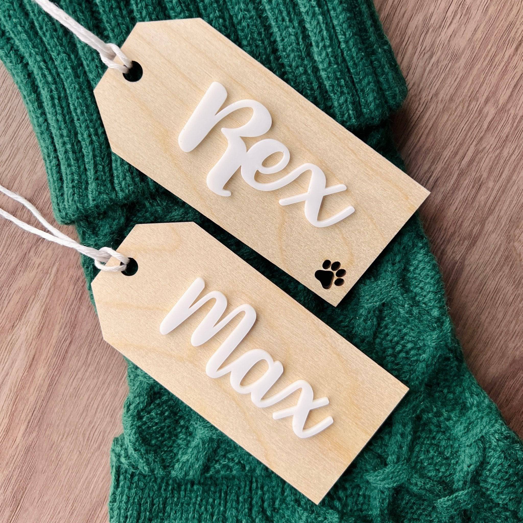 Discontinued Stocking Tags (2021 - 2023) • 3D Wood & Acrylic Tags
