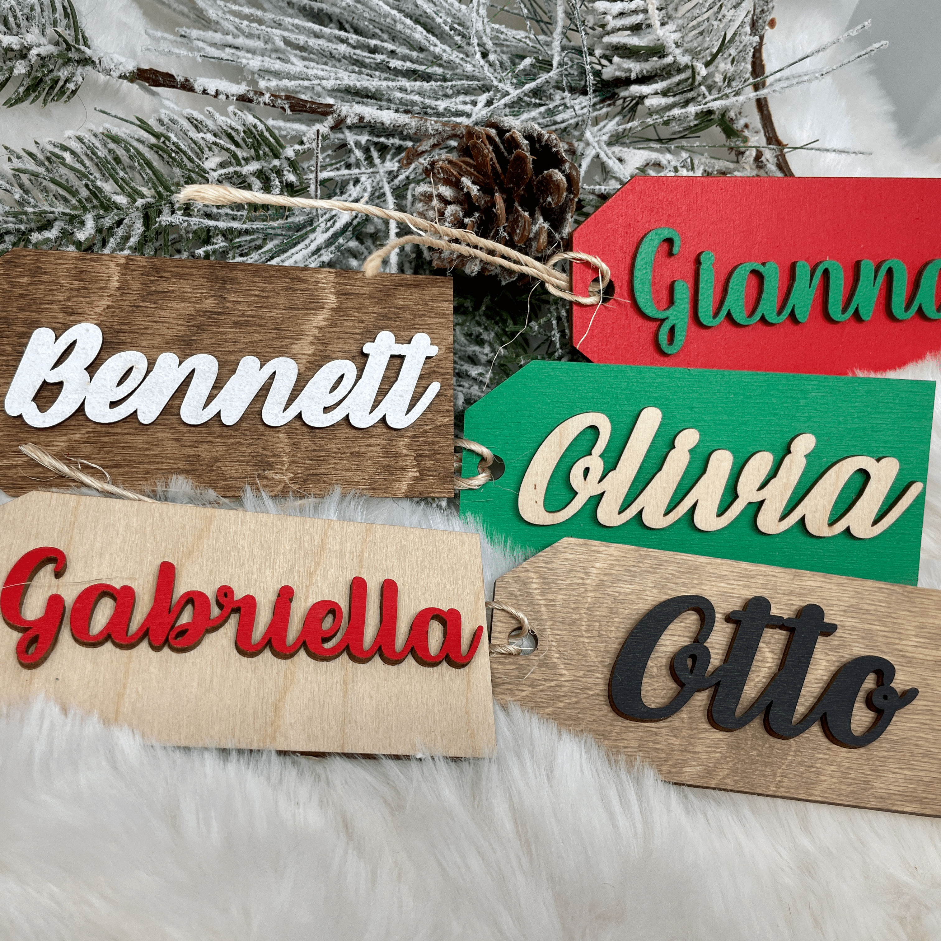 Discontinued Stocking Tags (2021 - 2023) • 3D Wood & Acrylic Tags