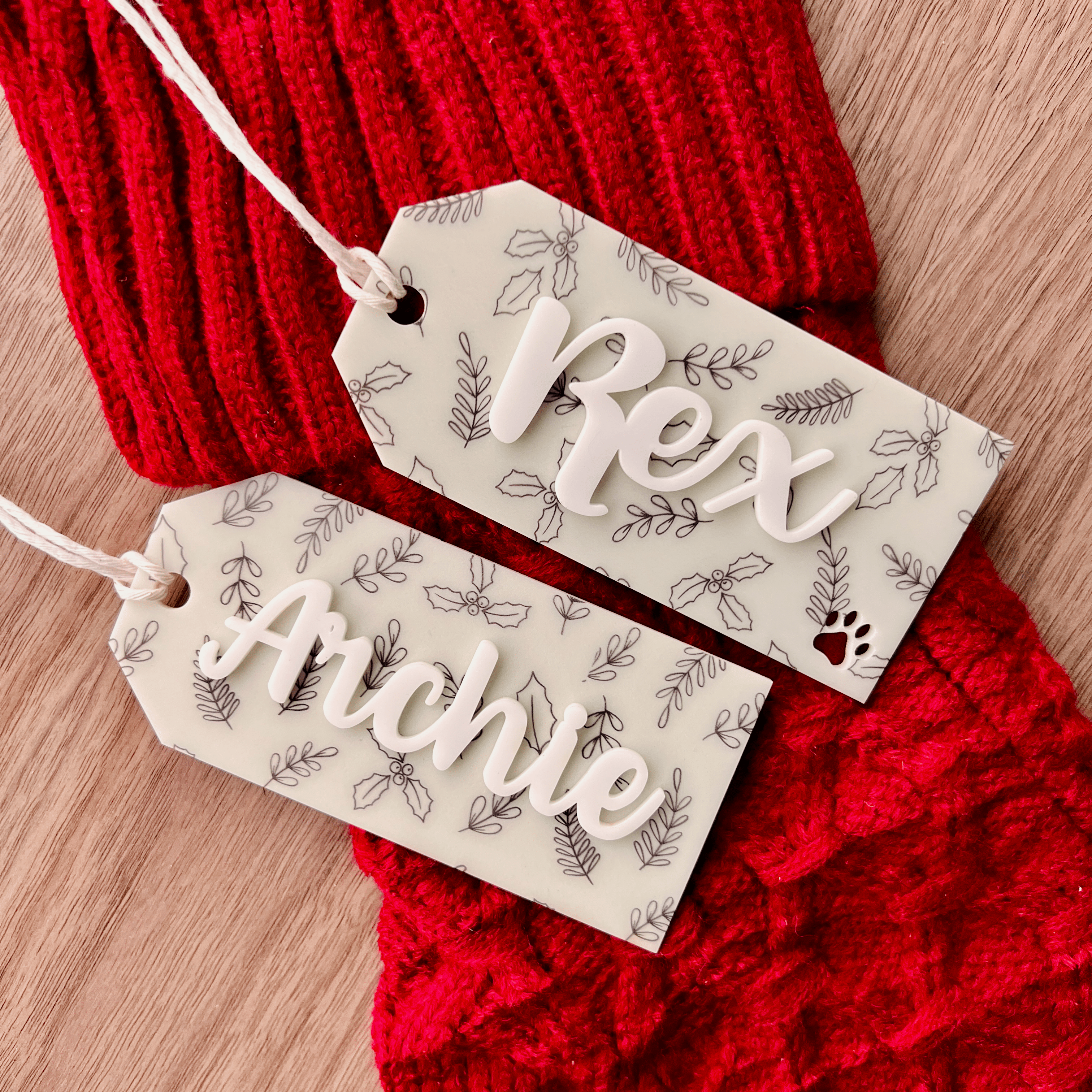 Discontinued Stocking Tags (2021 - 2023) • 3D Wood & Acrylic Tags