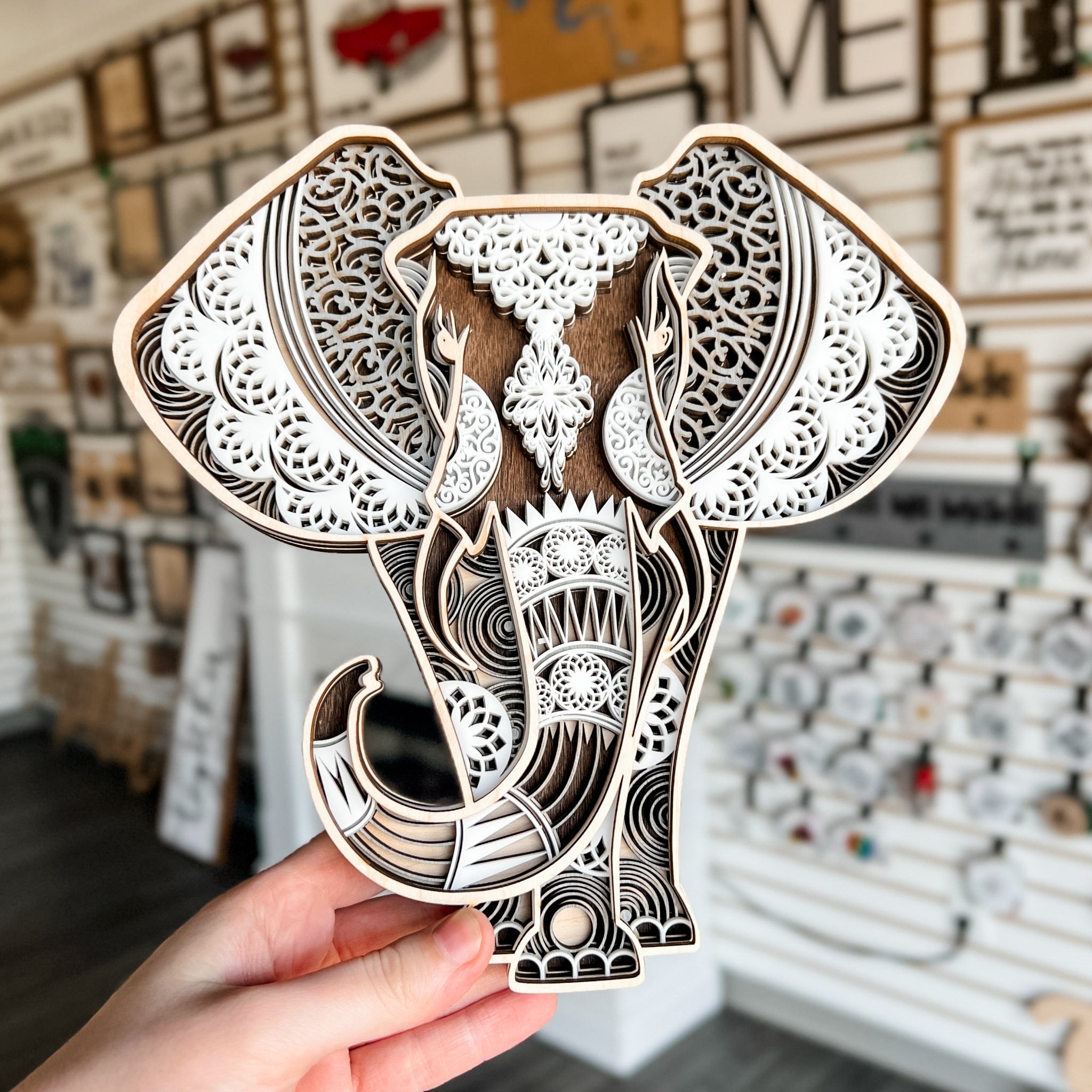 The Elephant 3D Wood Artwork - Sticks & Doodles