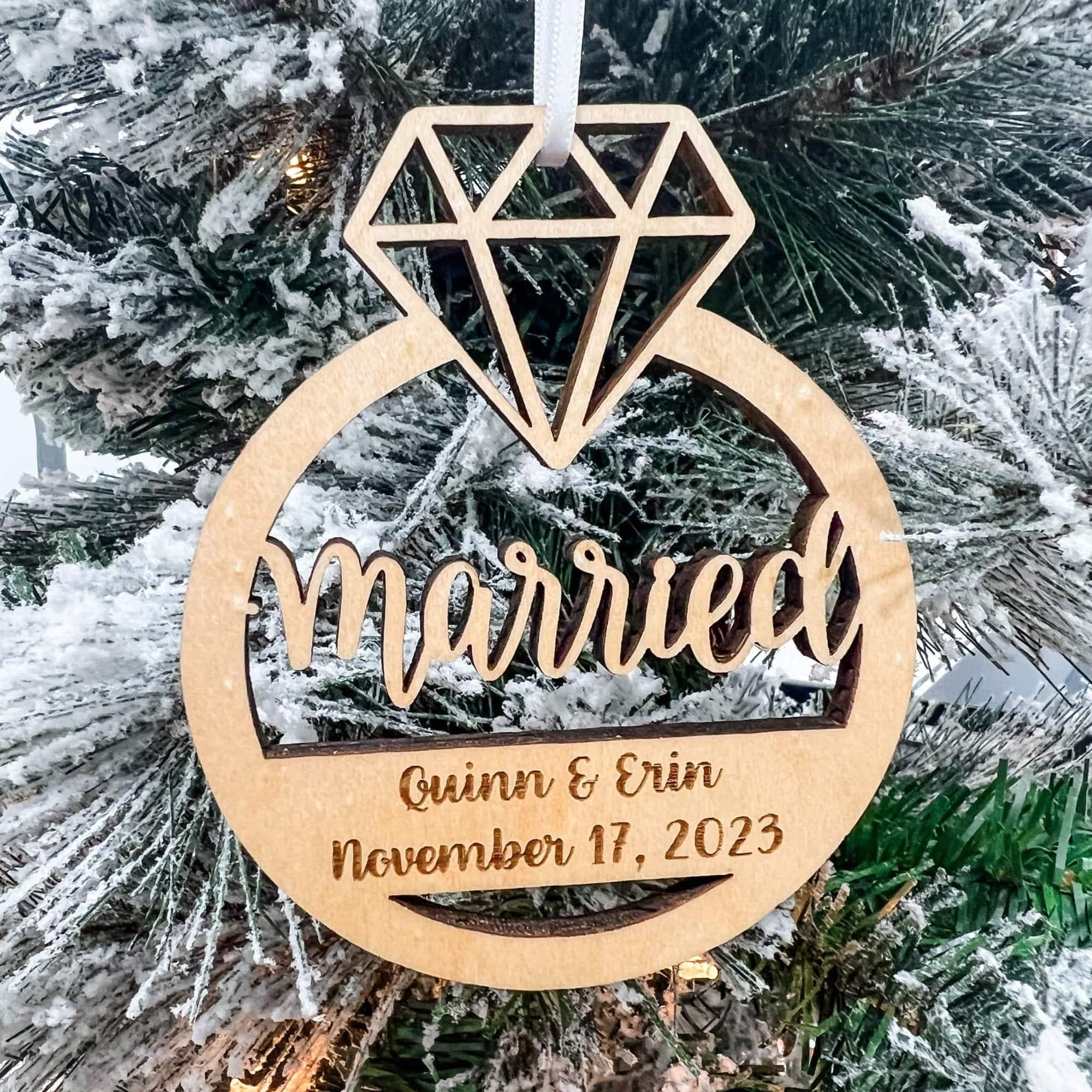 Engaged or Married Ring | Engraved Wood Ornament